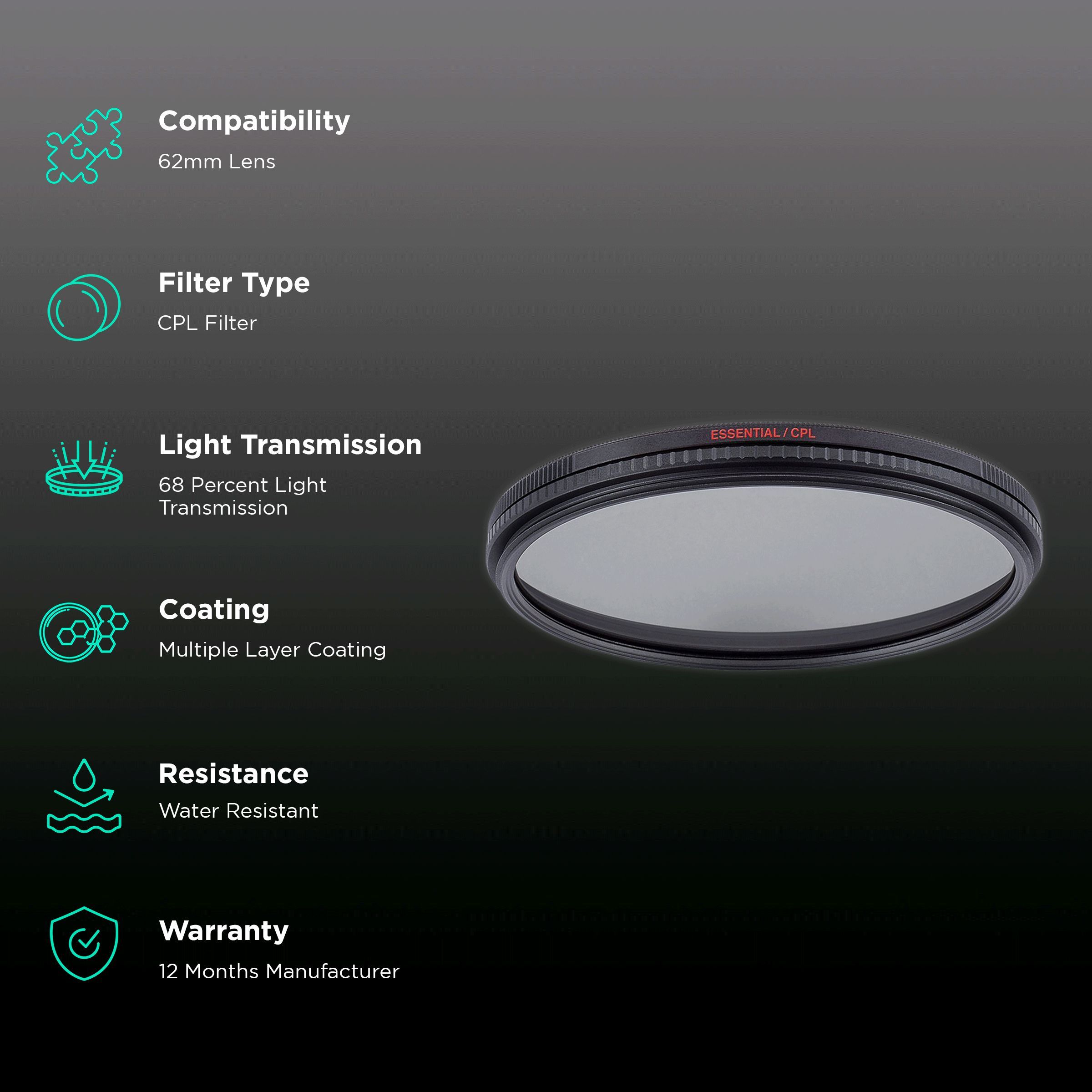 Manfrotto Essential 62mm Camera Lens CPL Filter (Multiple Layer Coating) Manfrotto Essential 62mm Camera Lens CPL Filter (Multiple Layer Coating)_2