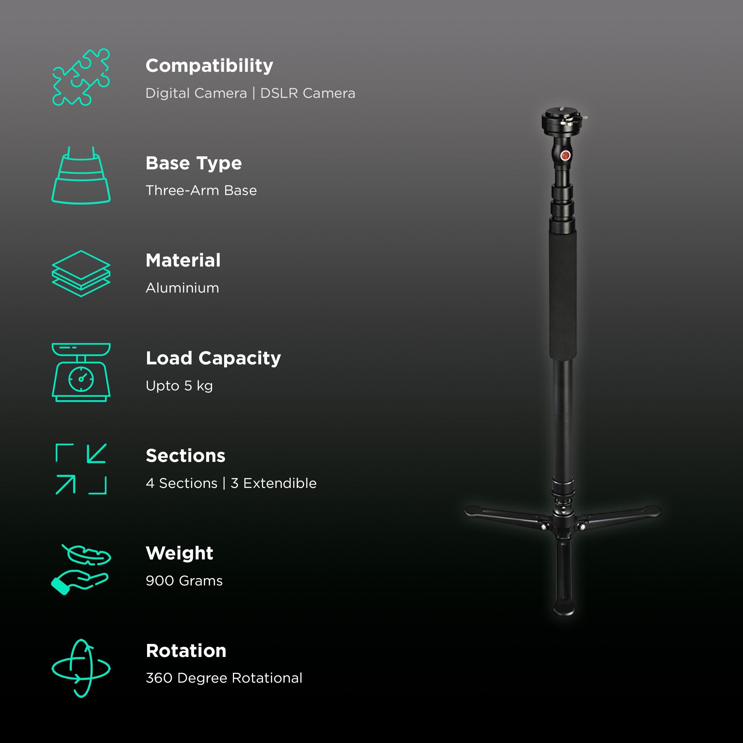 hama Smooth 155cm Adjustable Monopod for Camera (360 Degree Panoramic Shots, Black)_2
