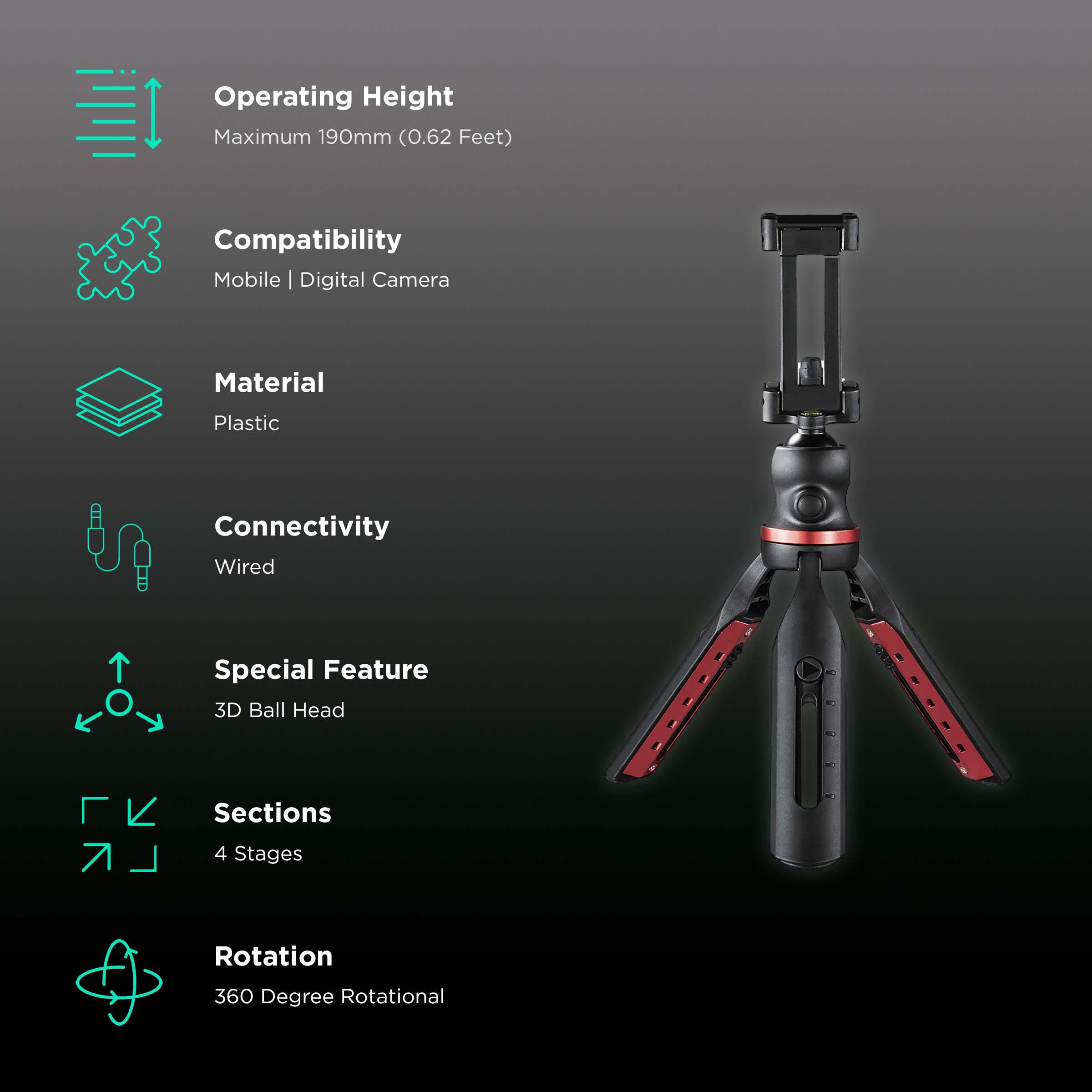 hama Solid 19cm Adjustable Tripod for Mobile and Camera (3D Ball Head, Black) hama Solid 19cm Adjustable Tripod for Mobile and Camera (3D Ball Head, Black)_2