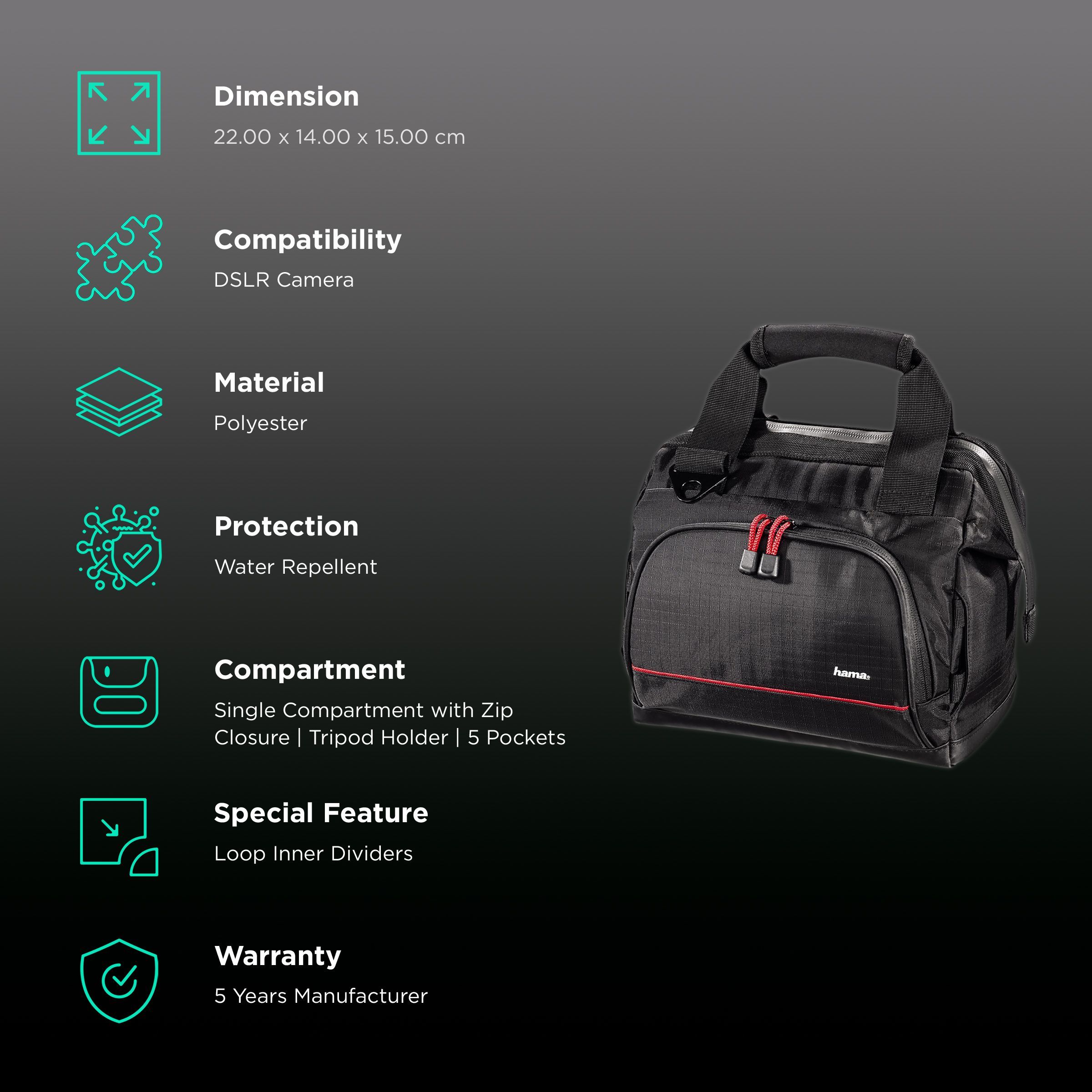 hama Multitrans Recycled Polyester Camera Shoulder Bag For DSLR (   Sturdy Metal Hooks and Rings , 126665 , Black )_2