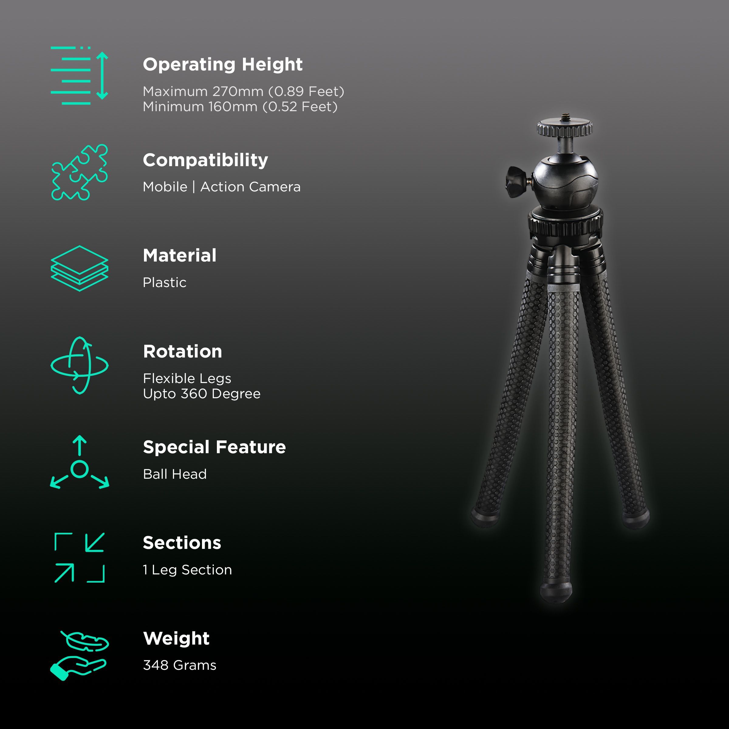 hama Flex Pro 27cm Adjustable Tripod for Mobile and Camera (Ball Head, Black) hama Flex Pro 27cm Adjustable Tripod for Mobile and Camera (Ball Head, Black)_2