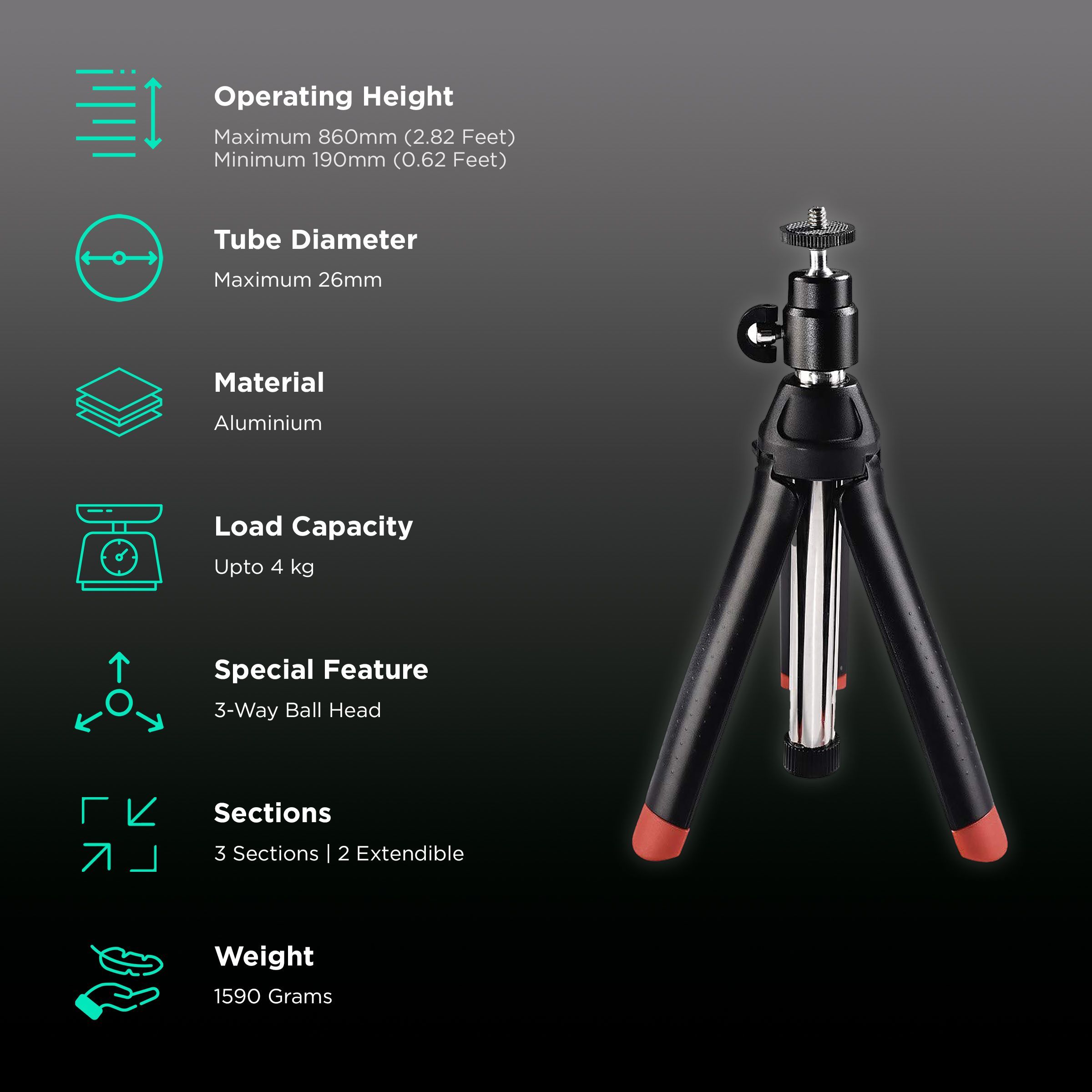 hama Multi 86cm Adjustable Tripod for Mobile and Camera (4 in 1, Black)_2