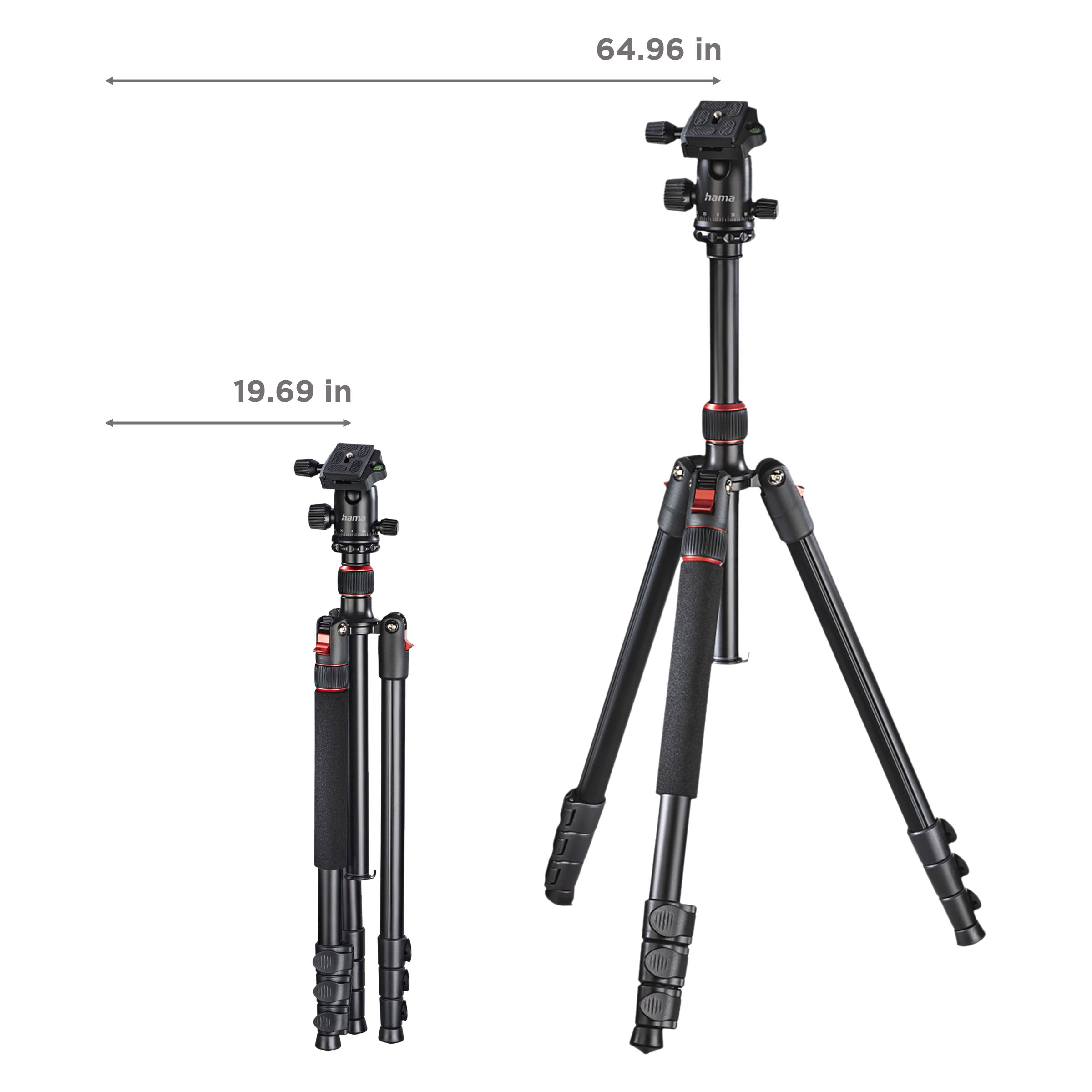 hama Tar Duo 165cm Adjustable Tripod for Camera (Ball Head with Panoramic Function, Black)_3