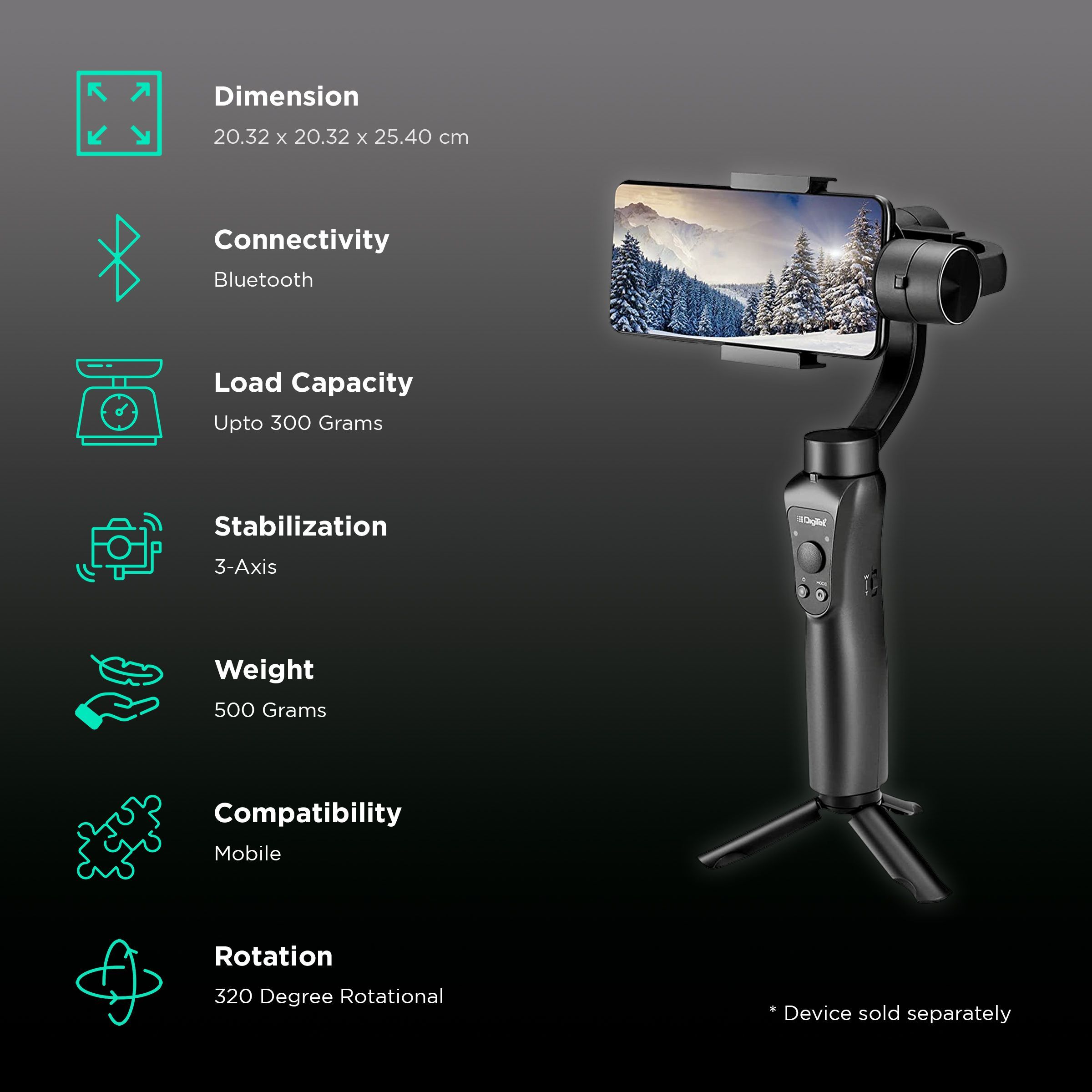 DigiTek DSG 005 3-Axis Gimbal for Mobile (Face & Object Tracking Motion, Black)_2