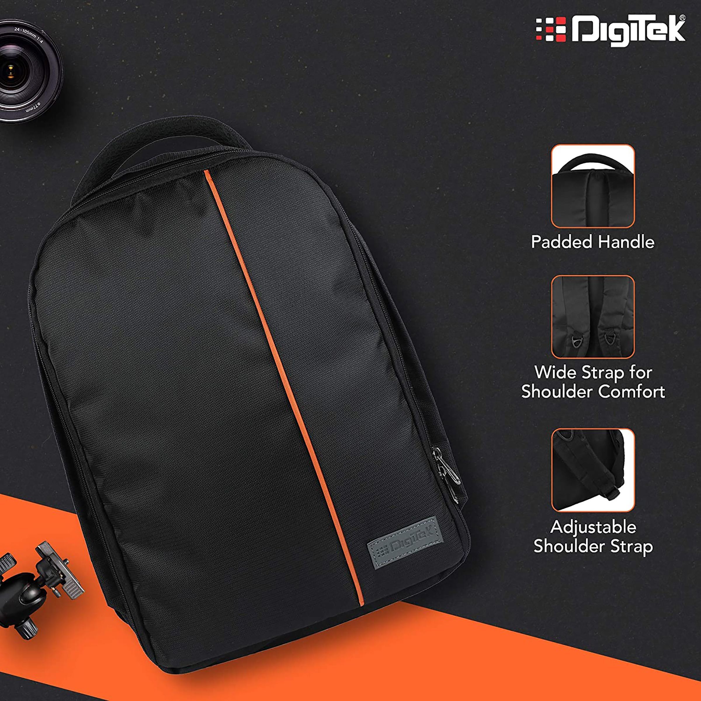 DigiTek DCB 001 Not Available Camera Backpack For DSLR, SLR ( Adjustable Shoulder Strap , DCB 001 , Black/Orange ) DigiTek DCB 001 Not Available Camera Backpack For DSLR, SLR ( Adjustable Shoulder Strap , DCB 001 , Black/Orange )_9