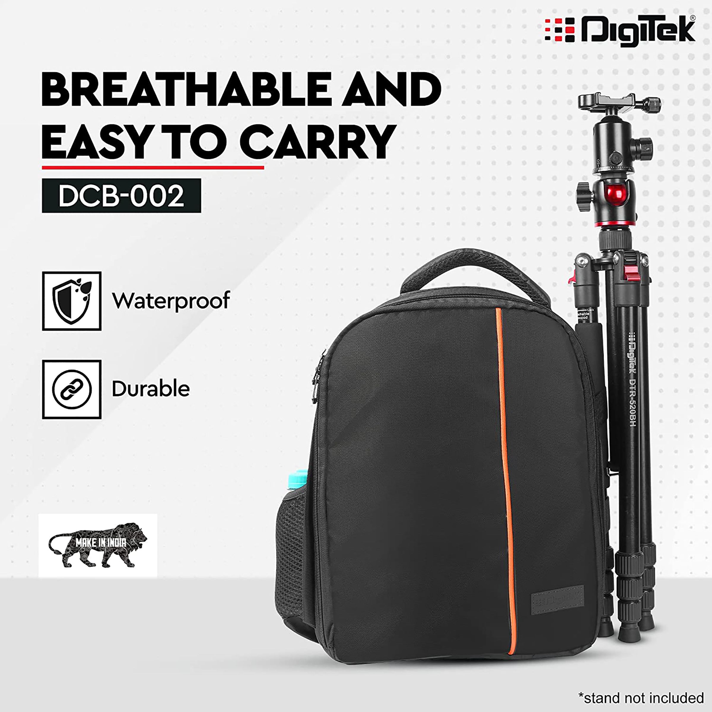 DigiTek DCB 002 Waterproof Backpack Camera Bag for DSLR (Tripod Holder, Black/Orange)_4