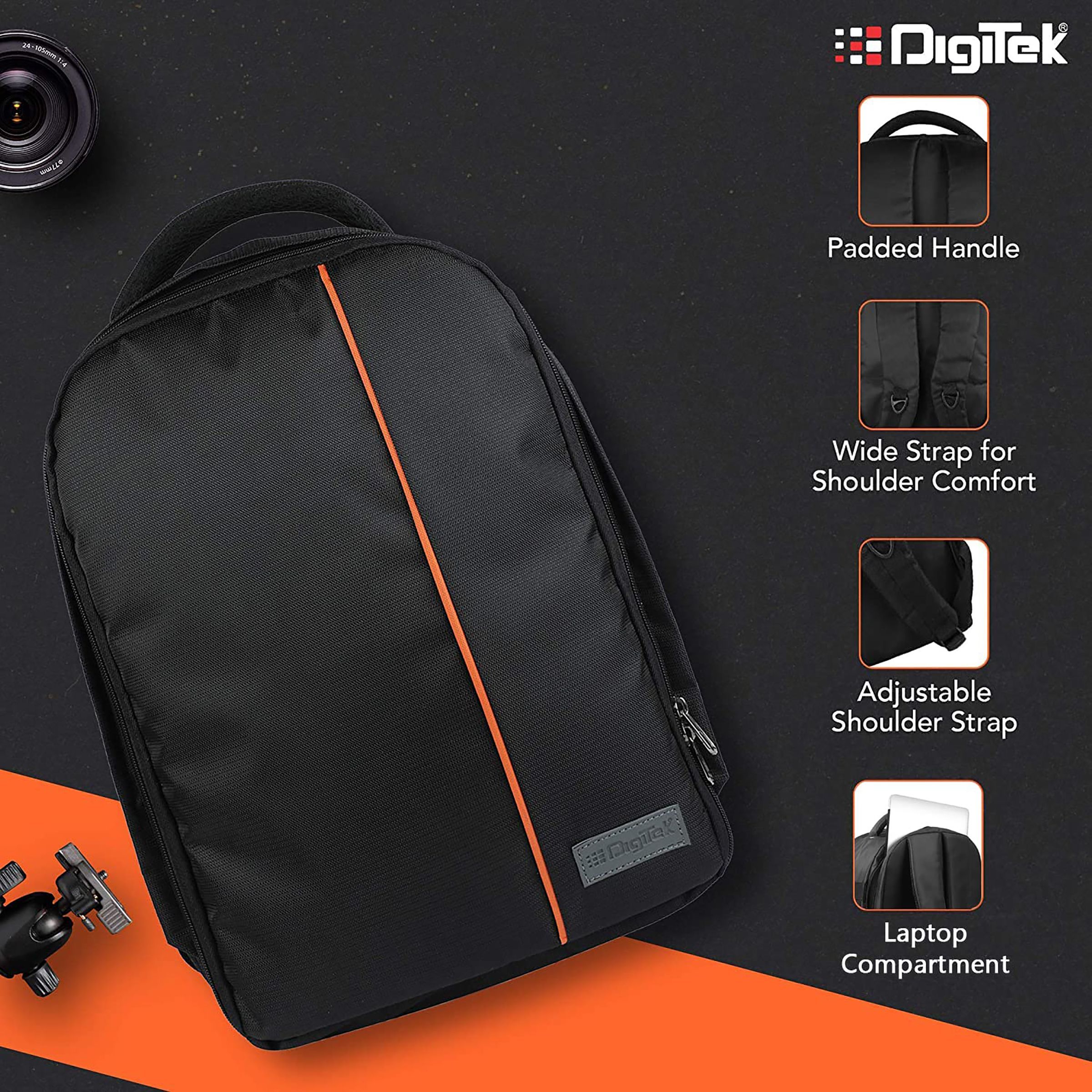 DigiTek DCB 002 Waterproof Backpack Camera Bag for DSLR (Tripod Holder, Black/Orange)_5
