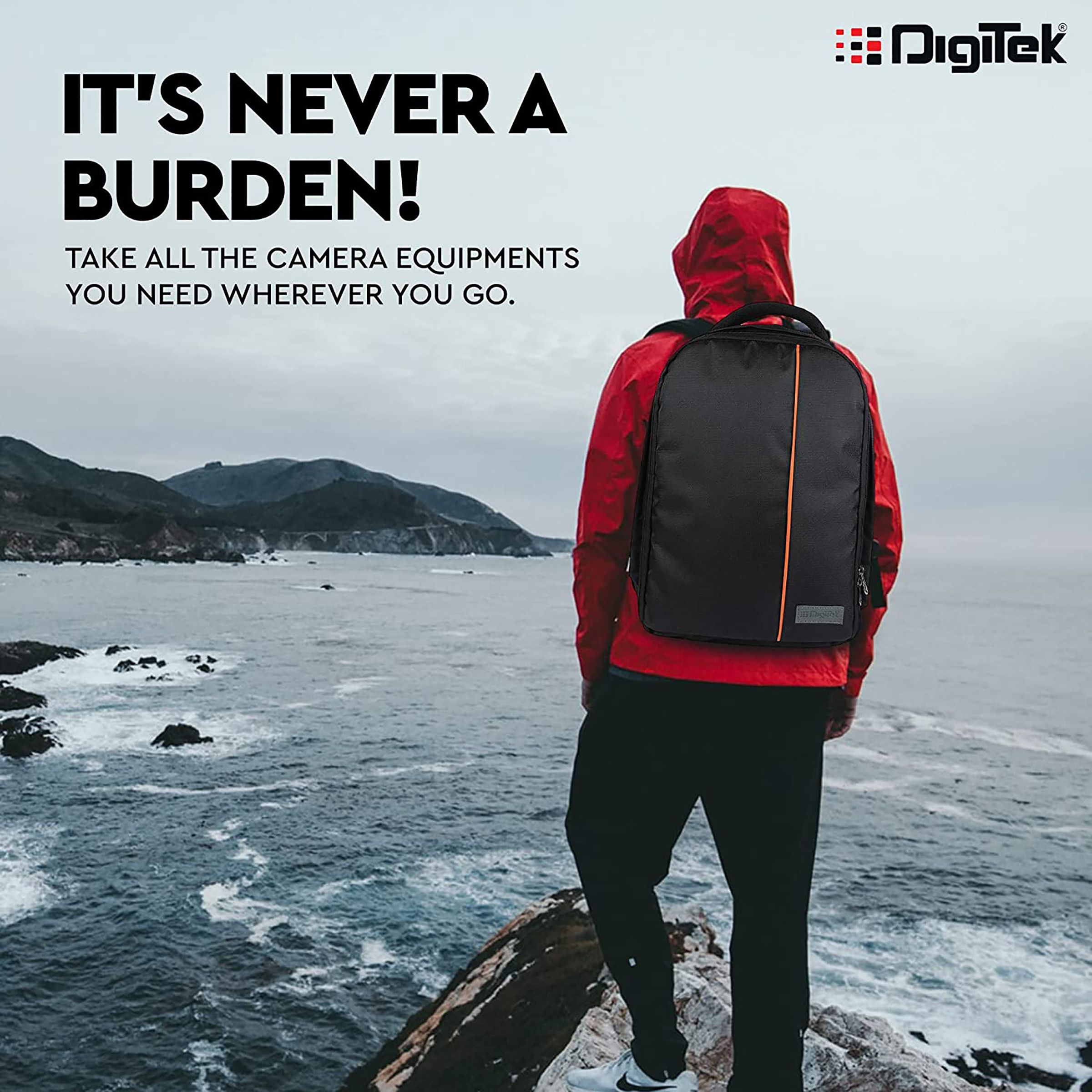 DigiTek DCB 002 Waterproof Backpack Camera Bag for DSLR (Tripod Holder, Black/Orange)_11