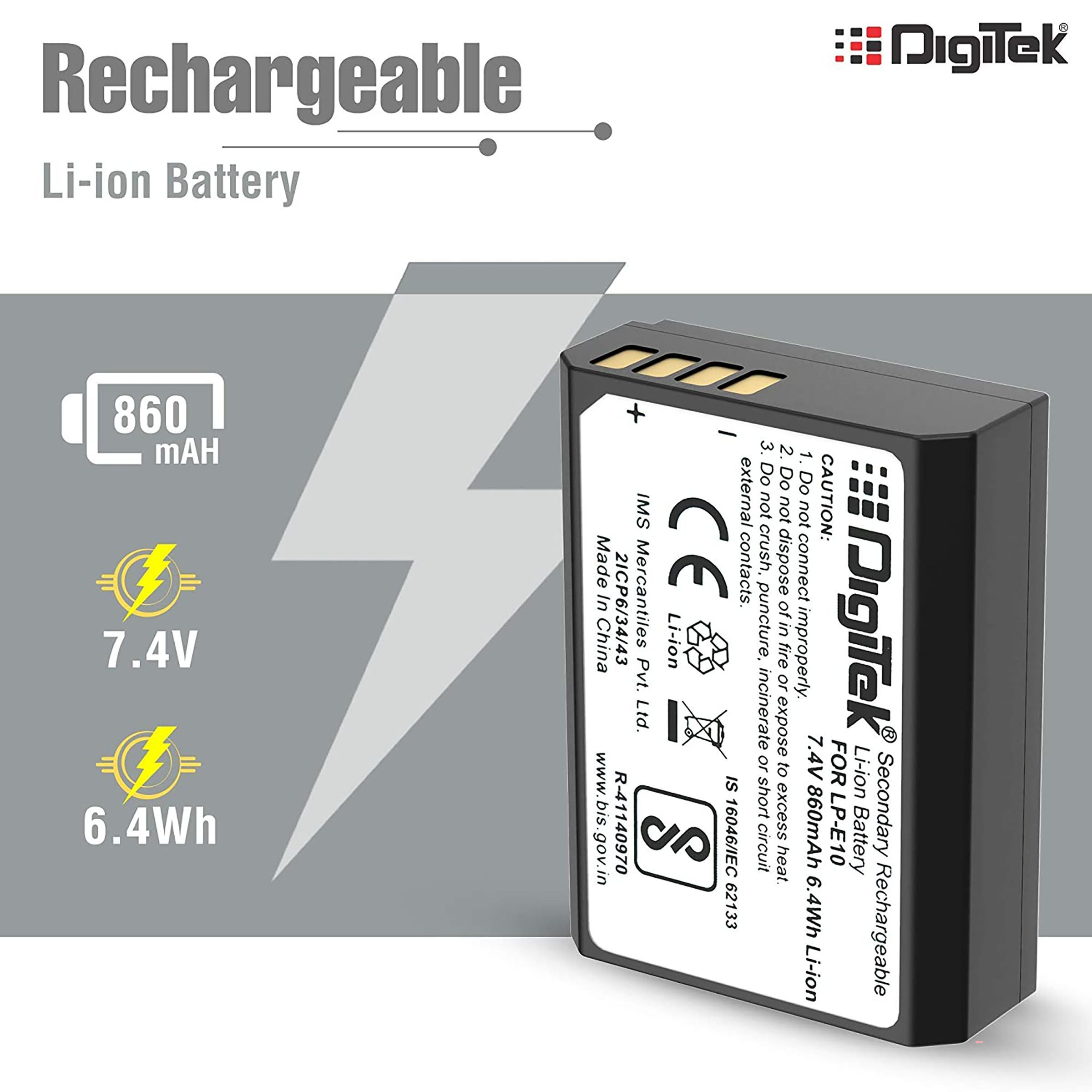 DigiTek LP-E10 860 mAh Li-ion Rechargeable Battery for EOS 1100D, 1200D, 1300D and Rebel T3_3