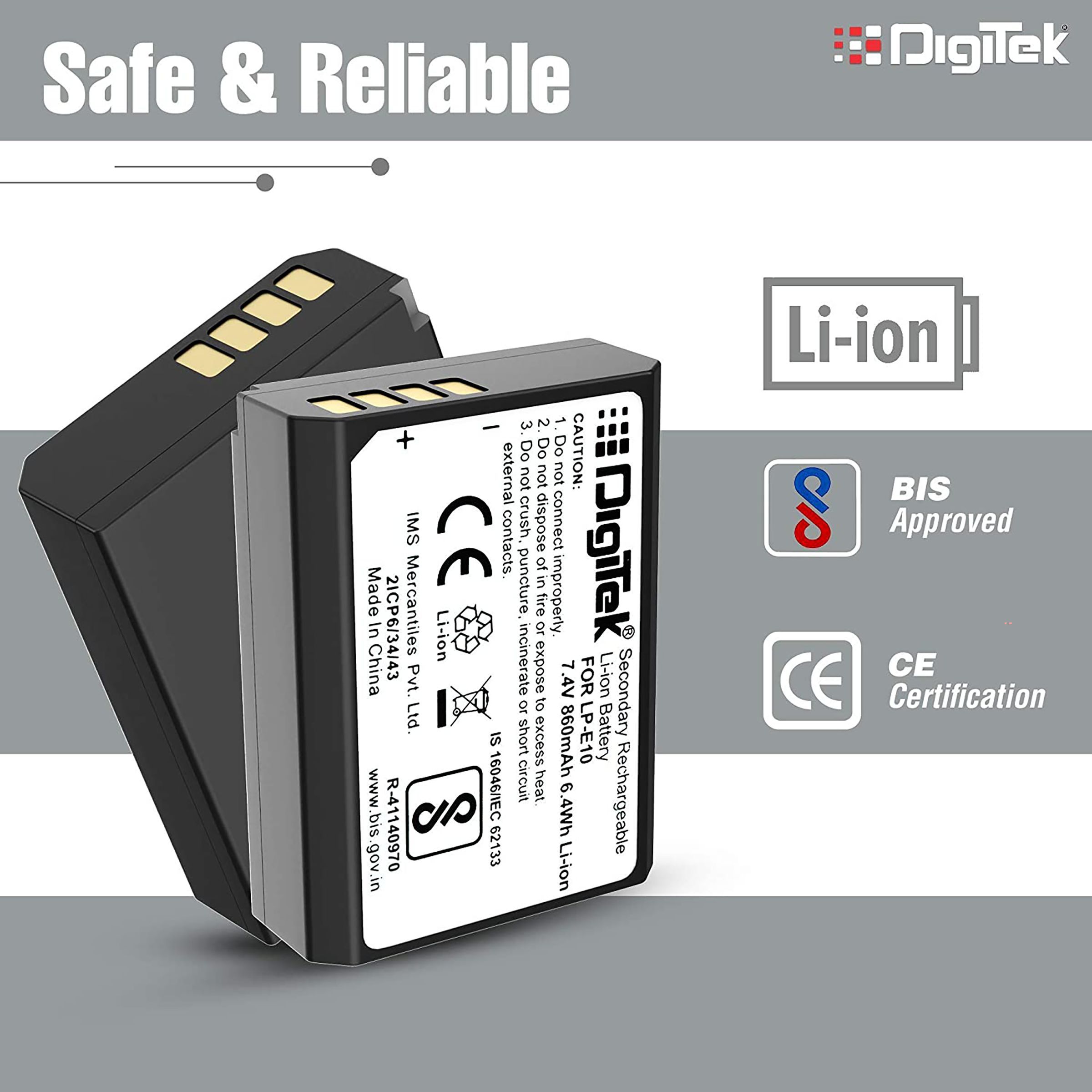 DigiTek LP-E10 860 mAh Li-ion Rechargeable Battery for EOS 1100D, 1200D, 1300D and Rebel T3_4