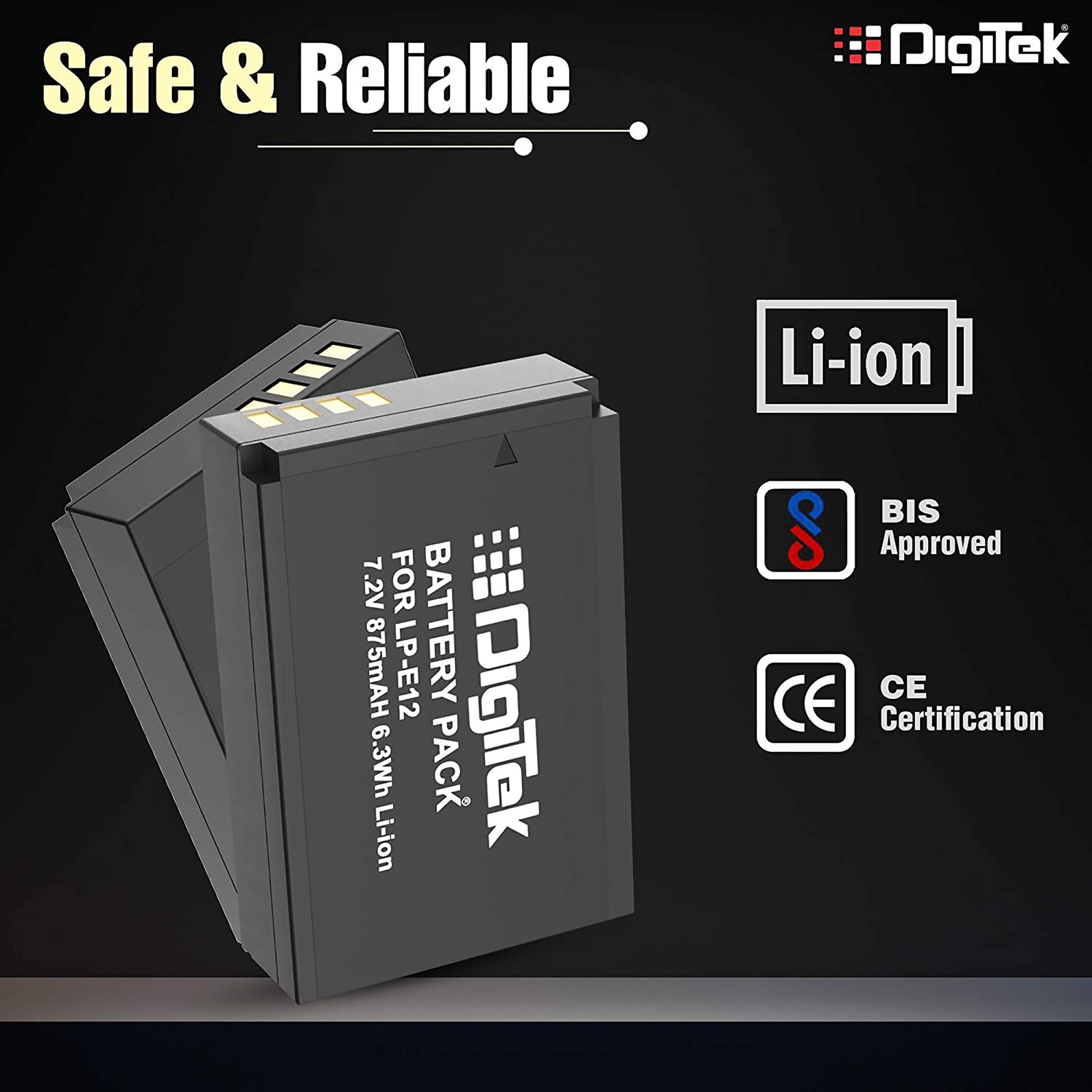 DigiTek LP-E12 875 mAh Li-ion Rechargeable Battery for EOS M Series, 100D, Rebel SL1 and PowerShot SX70 HS_3