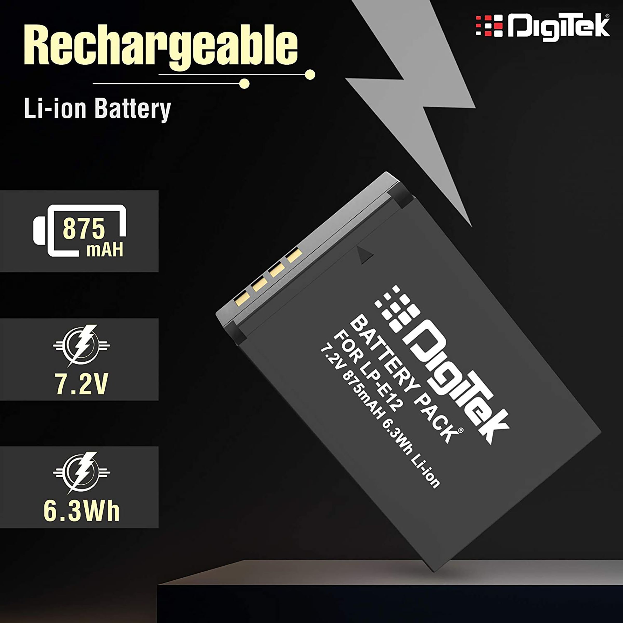 DigiTek LP-E12 875 mAh Li-ion Rechargeable Battery for EOS M Series, 100D, Rebel SL1 and PowerShot SX70 HS_6