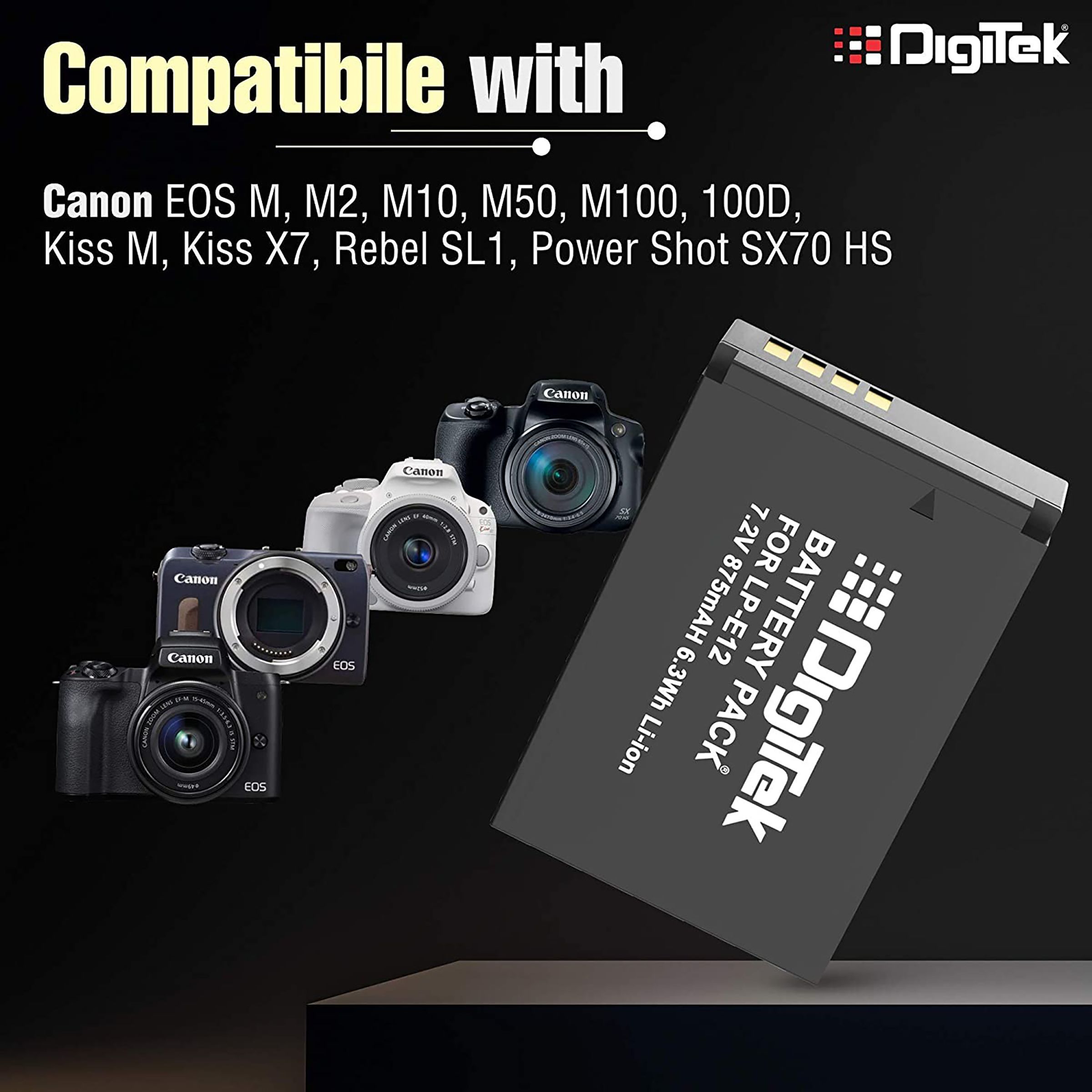 DigiTek LP-E12 875 mAh Li-ion Rechargeable Battery for EOS M Series, 100D, Rebel SL1 and PowerShot SX70 HS_7