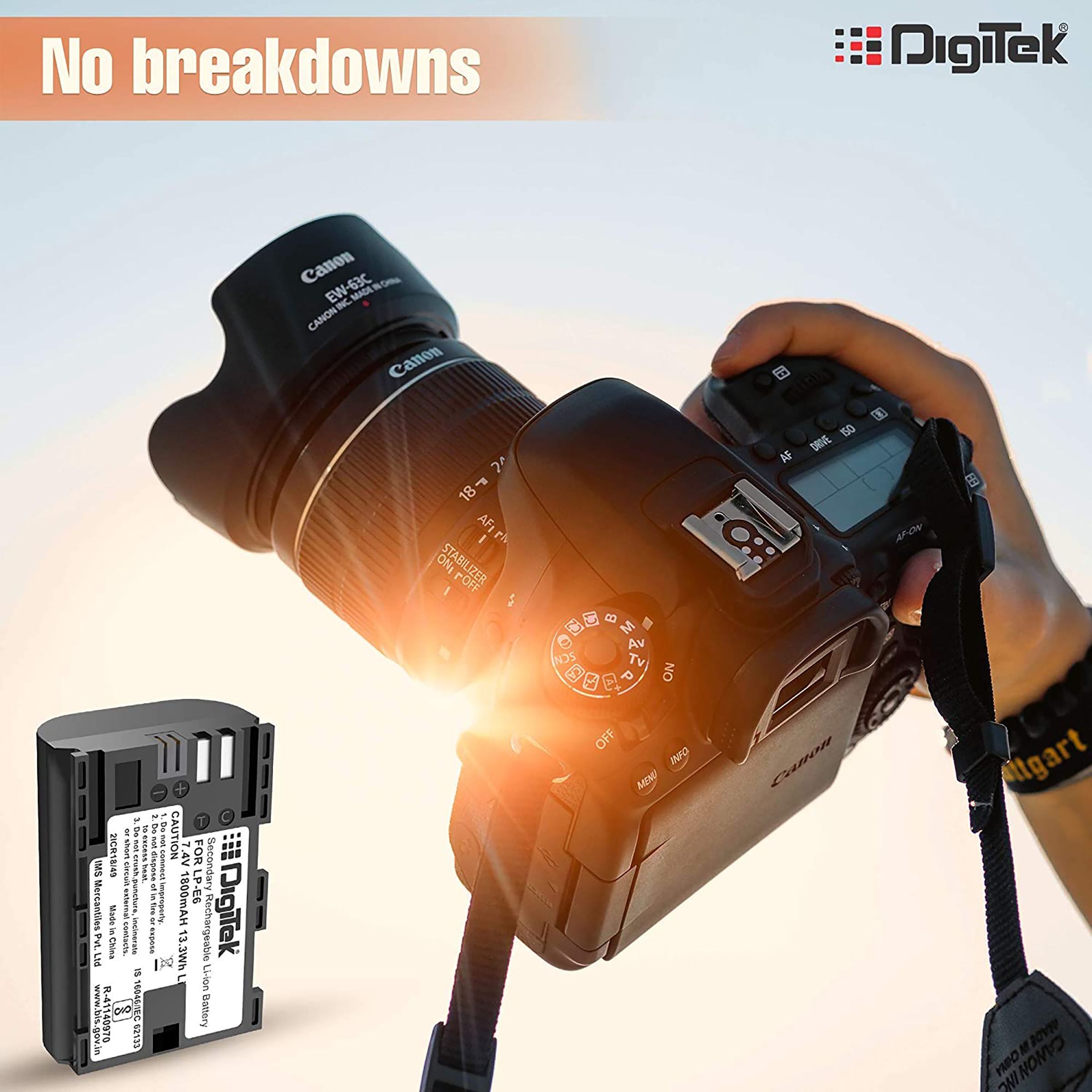 DigiTek LP-E6 New 1800 mAh Li-ion Rechargeable Battery for EOS 5D Mark IV, 5Ds, 5DS R, 6D and 6D Mark II_7
