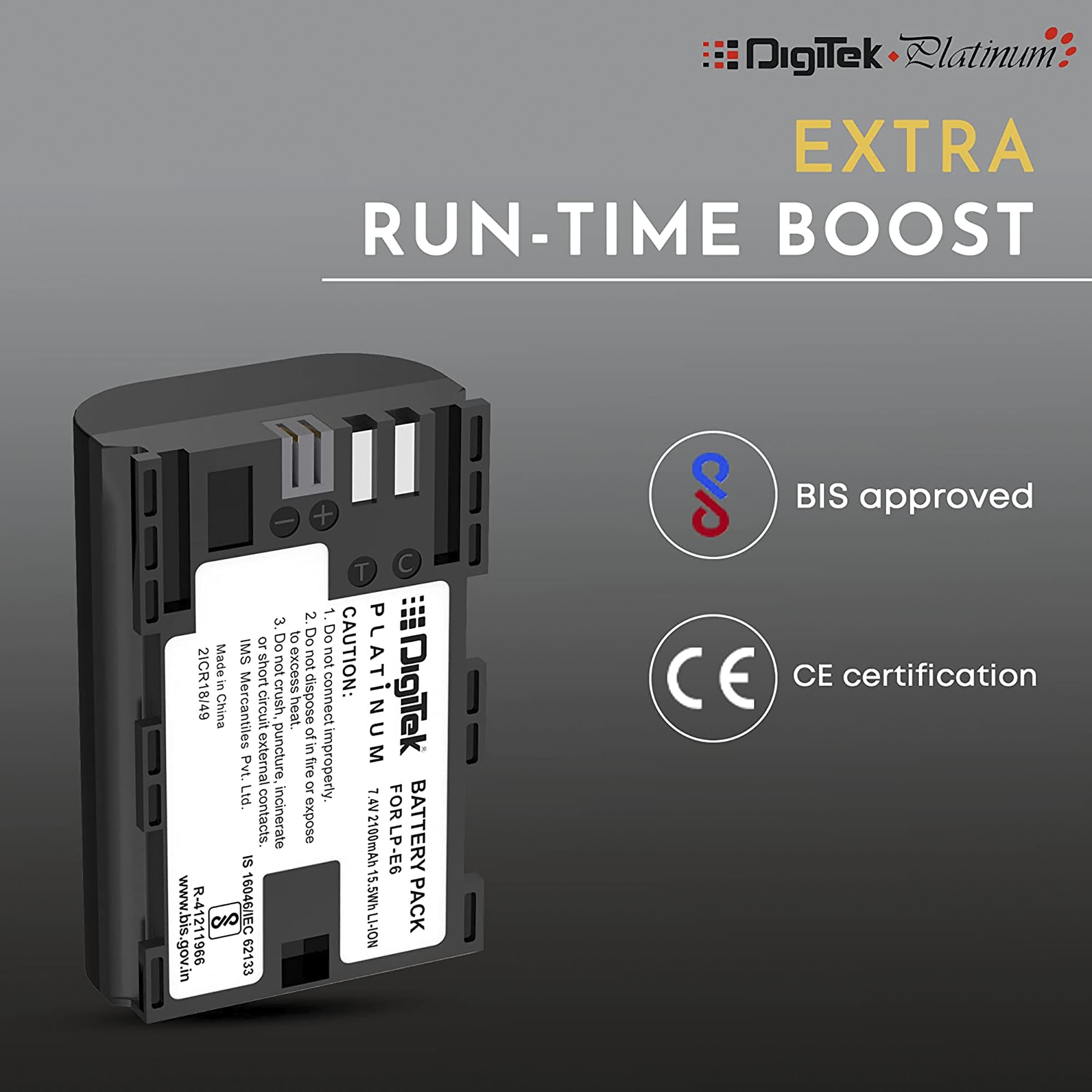 DigiTek LP-E6 Platinum 2100 mAh Li-ion Rechargeable Battery for EOS SD Mark III, SD Mark II, 7D, 6D and 60D_7