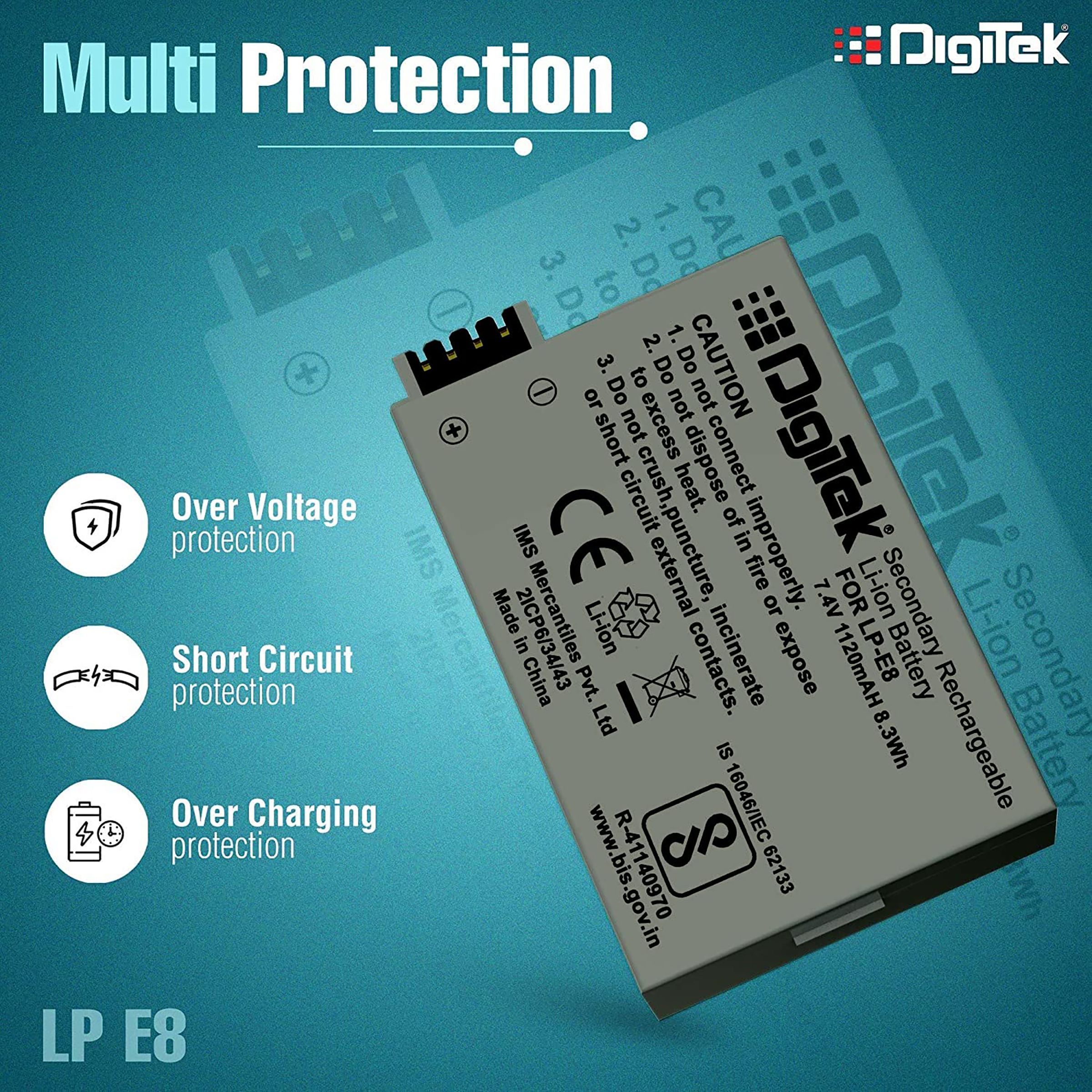 DigiTek LP-E8 1120 mAh Li-ion Rechargeable Battery for Power EOS 55D, 600D, D650, 700D and EOS Rebel T2i DigiTek LP-E8 1120 mAh Li-ion Rechargeable Battery for Power EOS 55D, 600D, D650, 700D and EOS Rebel T2i_3