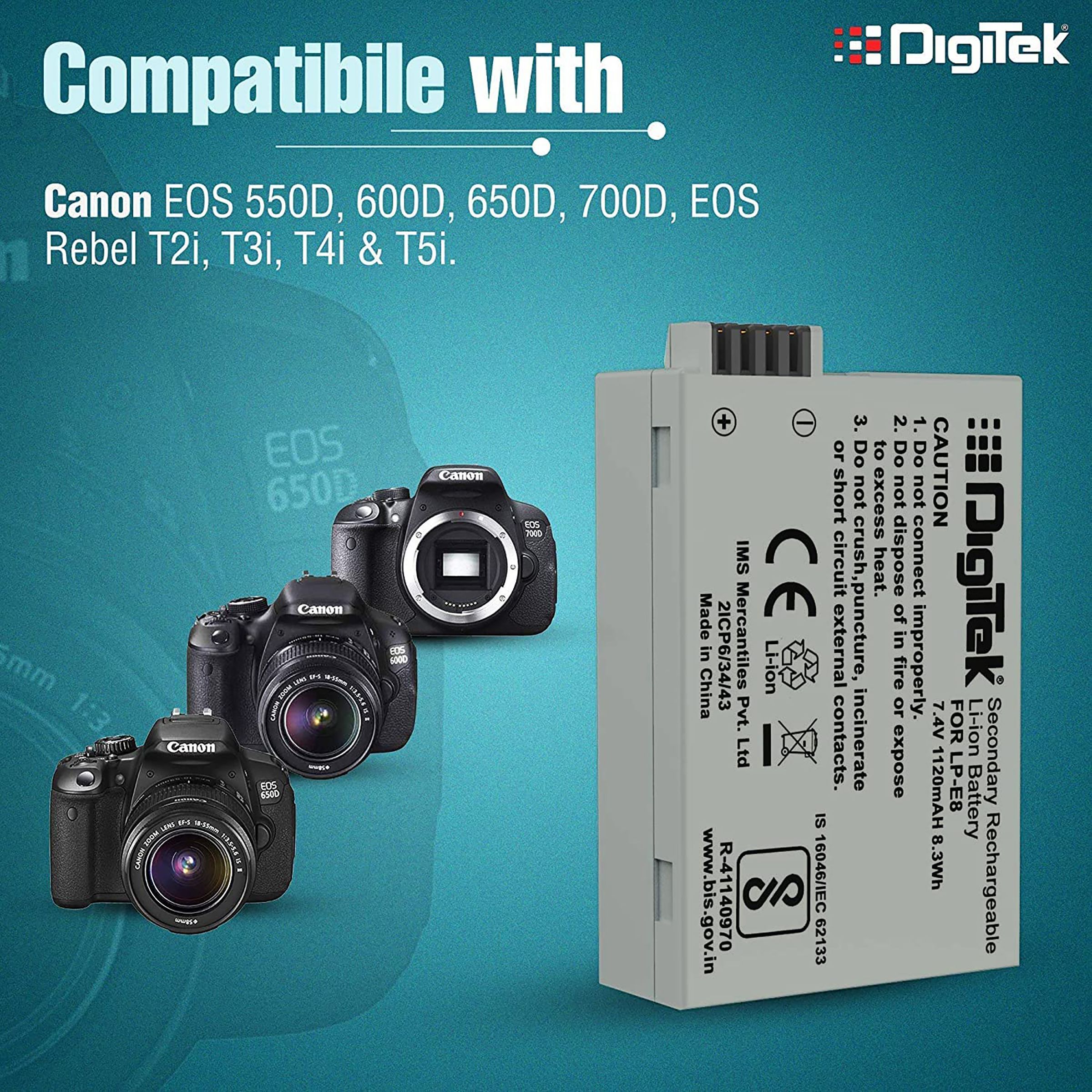 DigiTek LP-E8 1120 mAh Li-ion Rechargeable Battery for Power EOS 55D, 600D, D650, 700D and EOS Rebel T2i DigiTek LP-E8 1120 mAh Li-ion Rechargeable Battery for Power EOS 55D, 600D, D650, 700D and EOS Rebel T2i_6