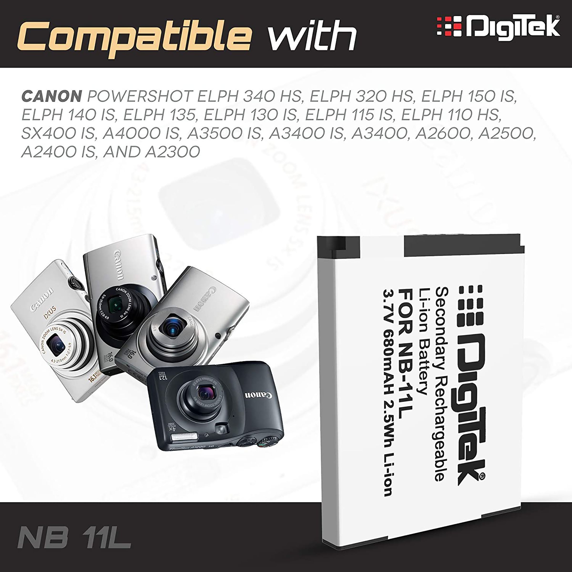 DigiTek NB-11L 680 mAh Li-ion Rechargeable Battery for IXUS 125 HS, 240 HS, PowerShot A1200, A2200 and A2300_5