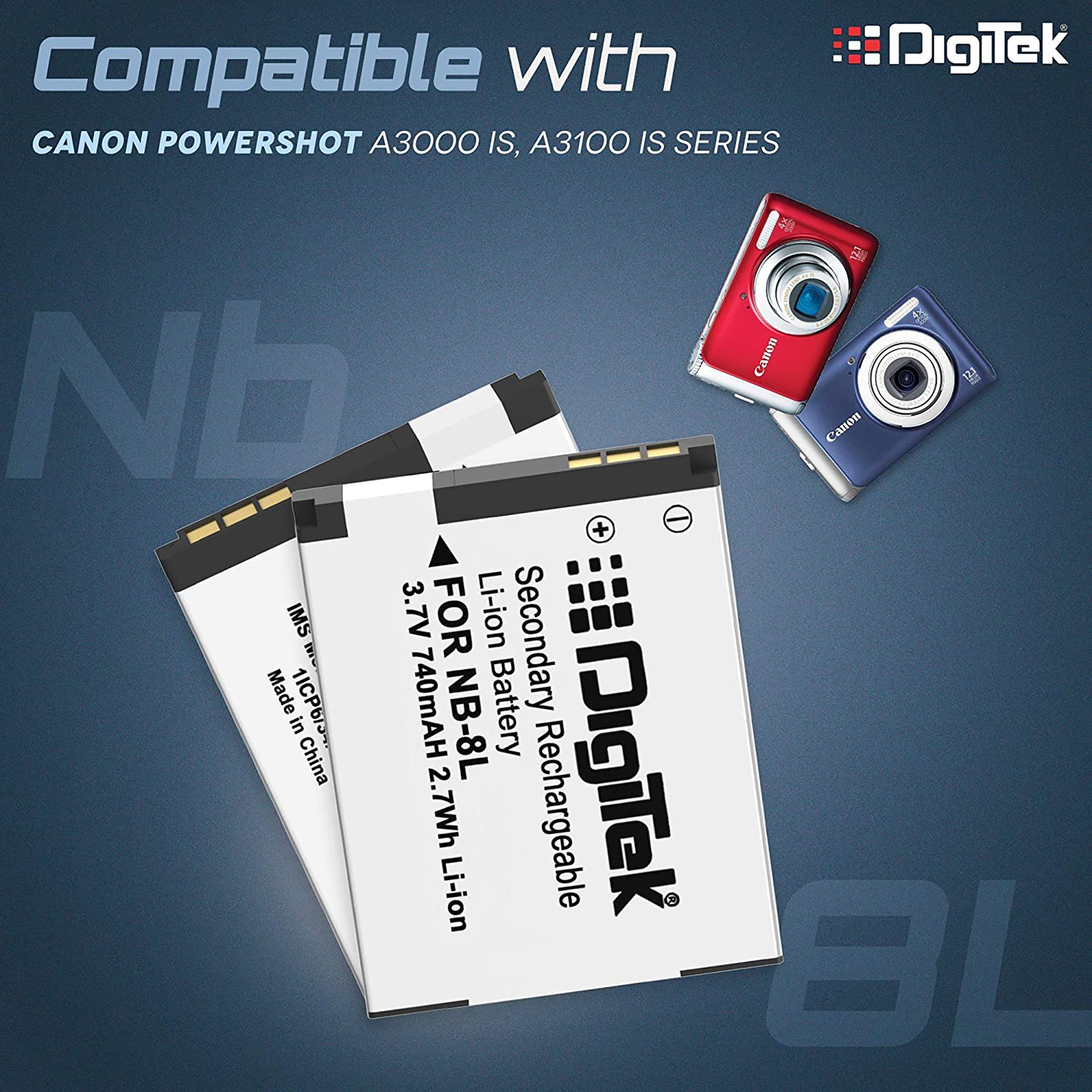DigiTek NB-8L 740 mAh Li-ion Rechargeable Battery for PowerShot A2200IS, A3300IS, A3100IS, A3000IS and A3200IS_6