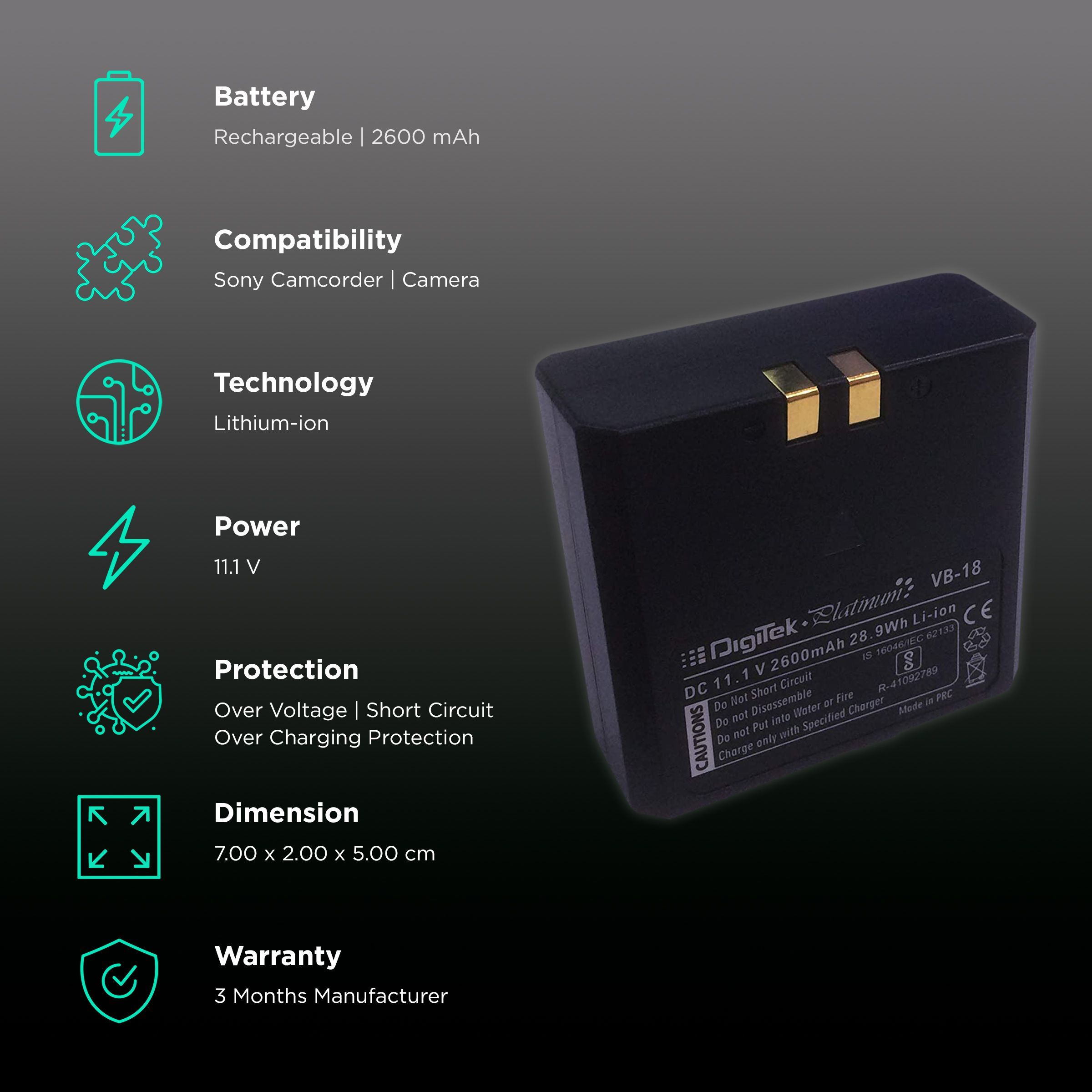 DigiTek VB-18 Platinum 2600 mAh Li-ion Rechargeable Battery_2