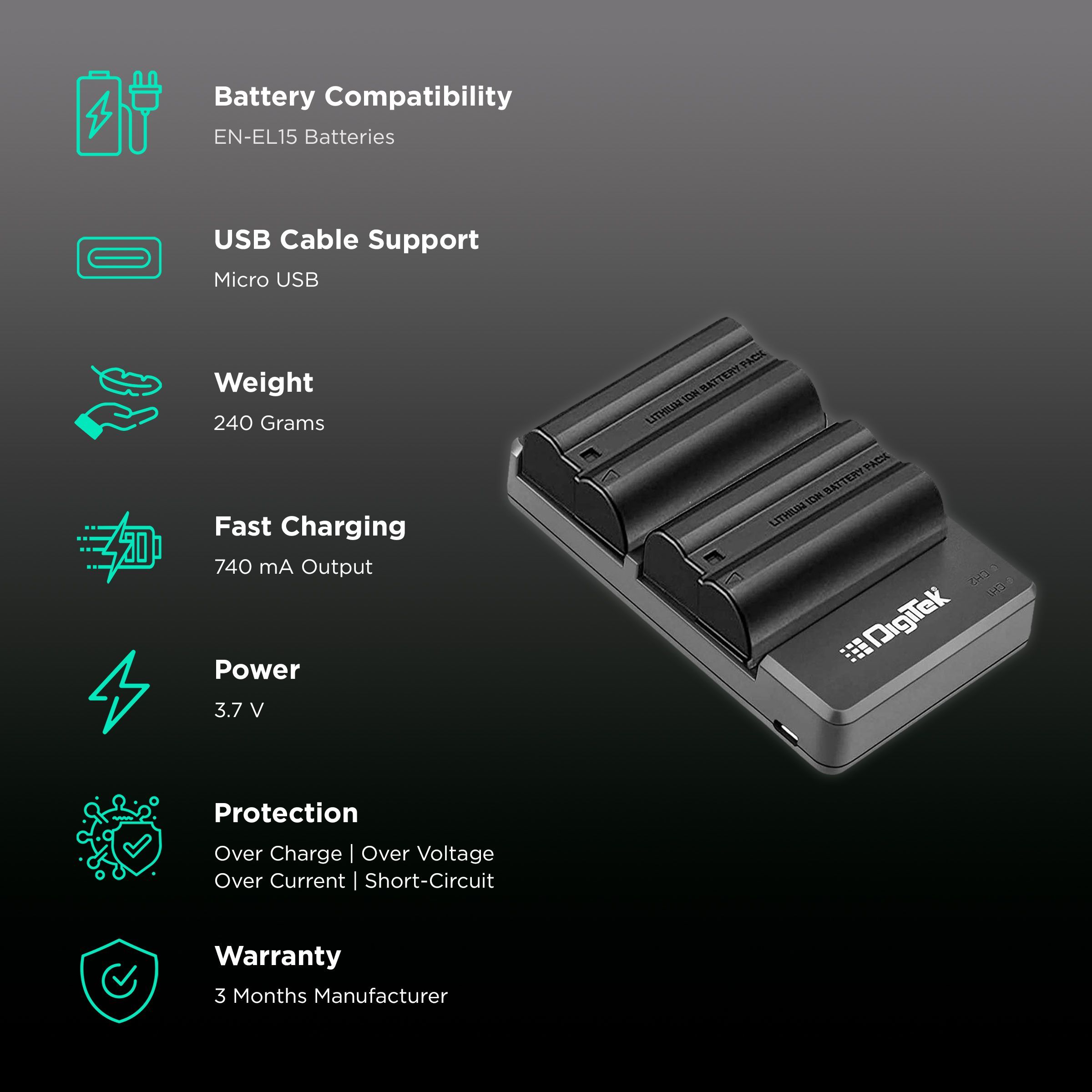 DigiTek DUC 010 Camera Battery Charger Combo for EN-EL15_2