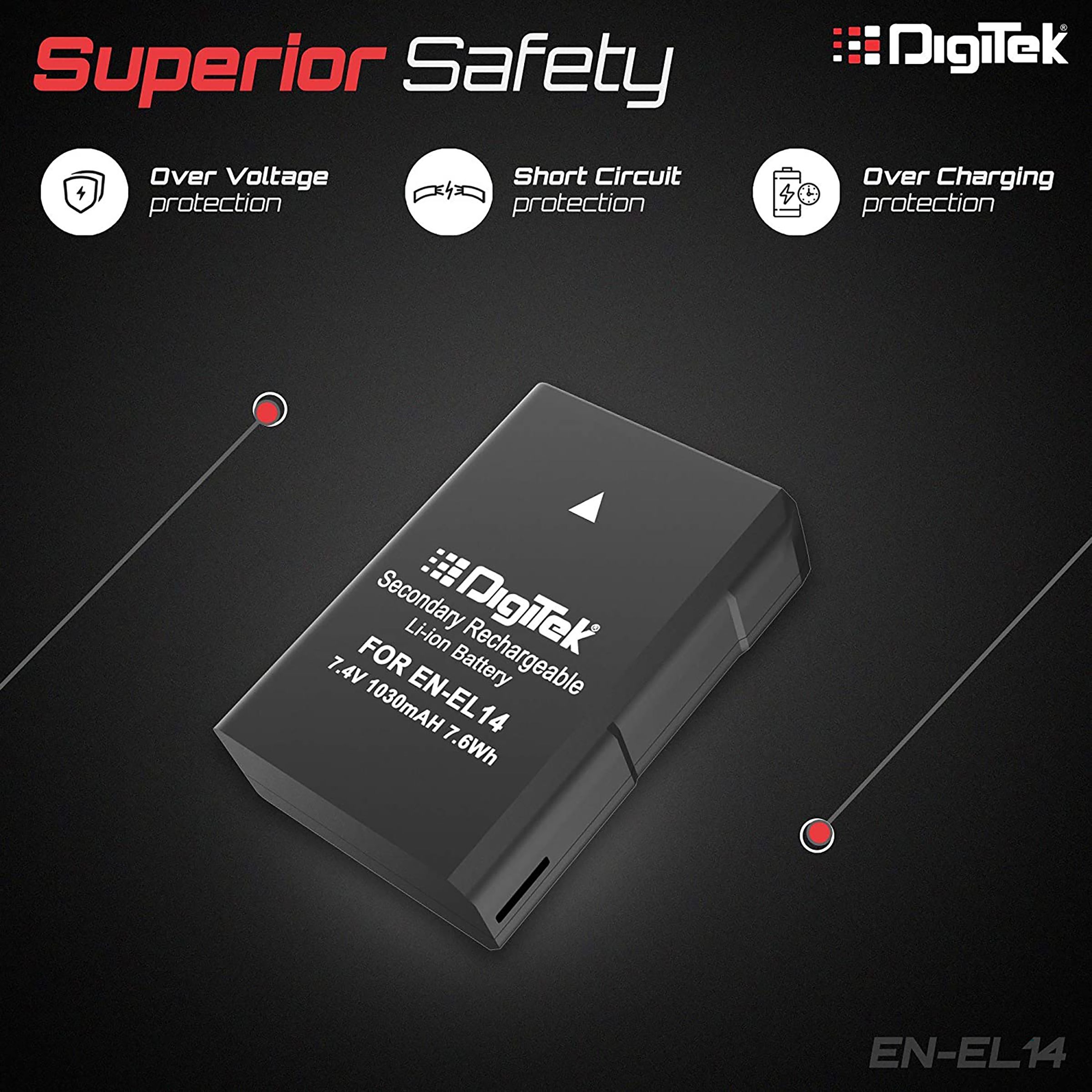 DigiTek EN-EL14 Plus 1030 mAh Li-ion Rechargeable Battery for D3100, D5100 and Coolpix P7000_5
