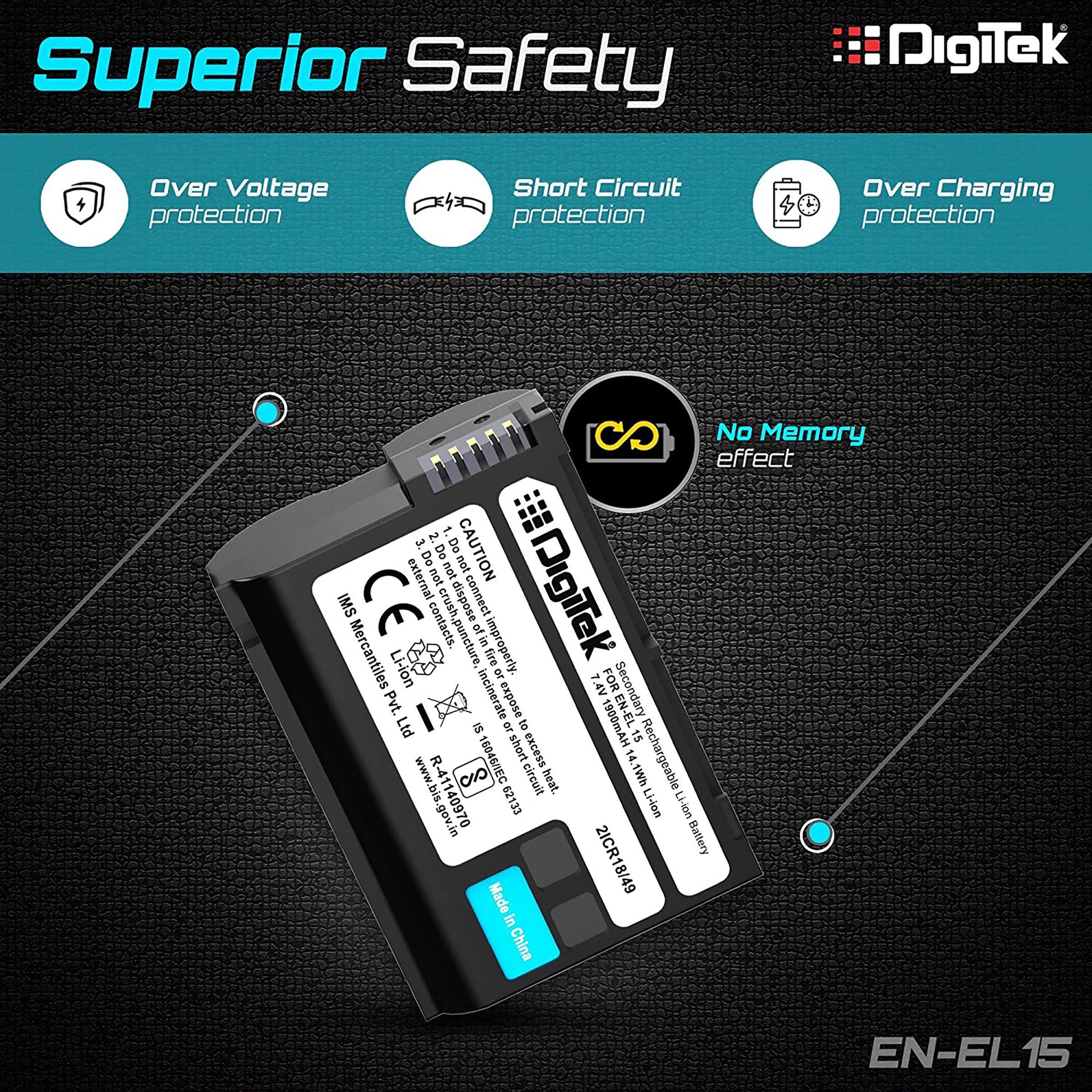 DigiTek EN-EL15 1900 mAh Li-ion Rechargeable Battery for D7000, D7100, D7200, D850, D750, D810, D500, D600 and D610_7