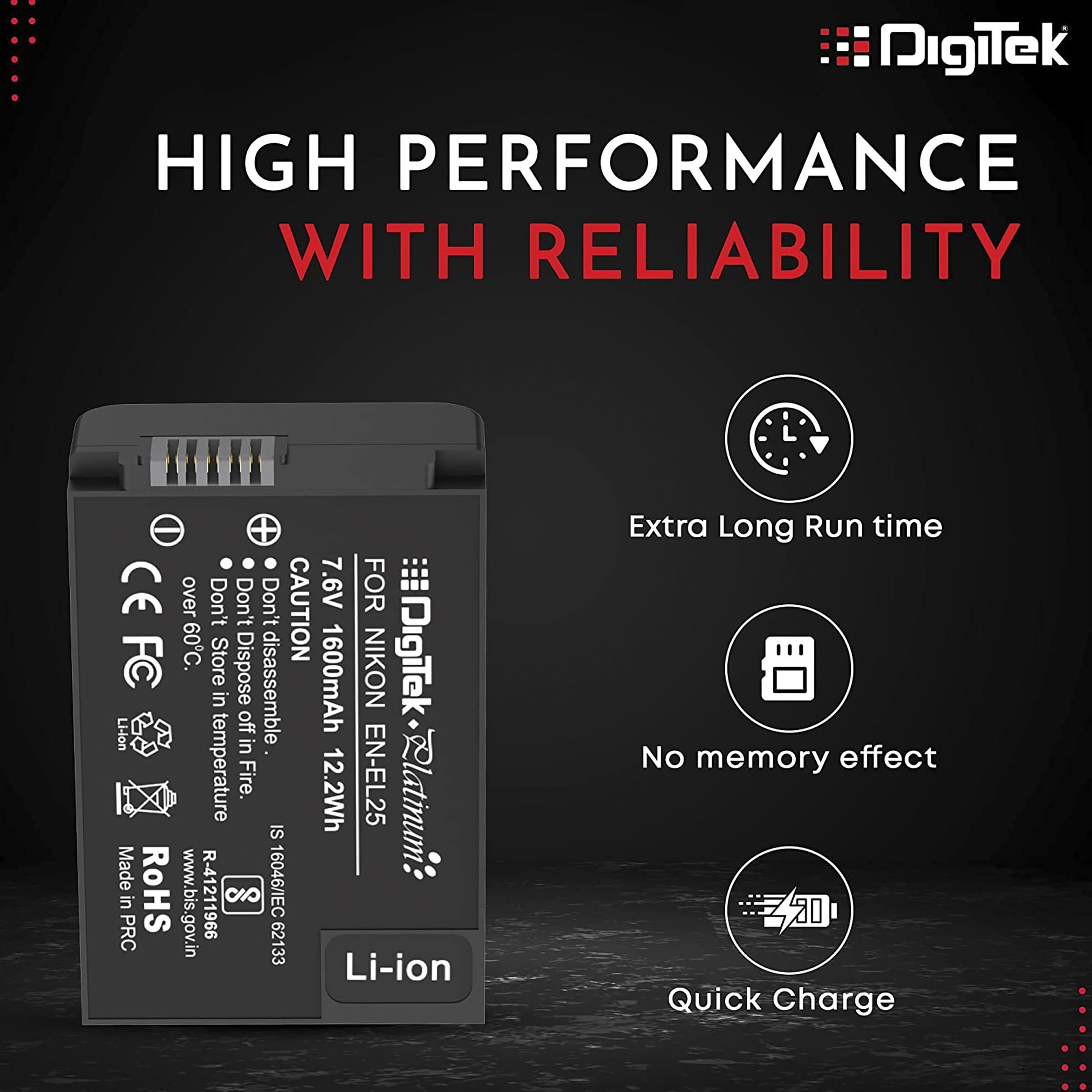 DigiTek EN-EL25 Platinum 1600 mAh Li-ion Rechargeable Battery for Z 50_9