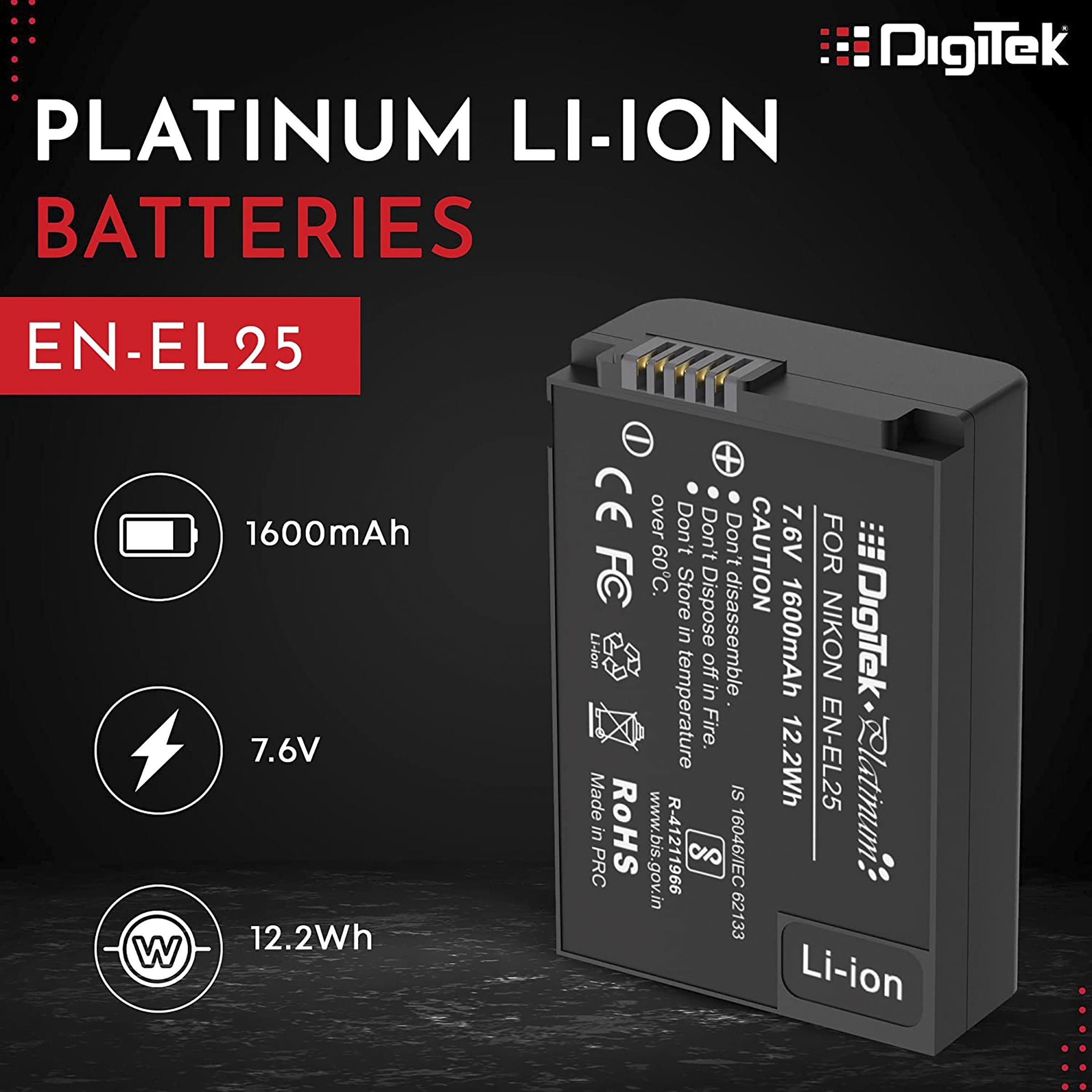 DigiTek EN-EL25 Platinum 1600 mAh Li-ion Rechargeable Battery for Z 50_8