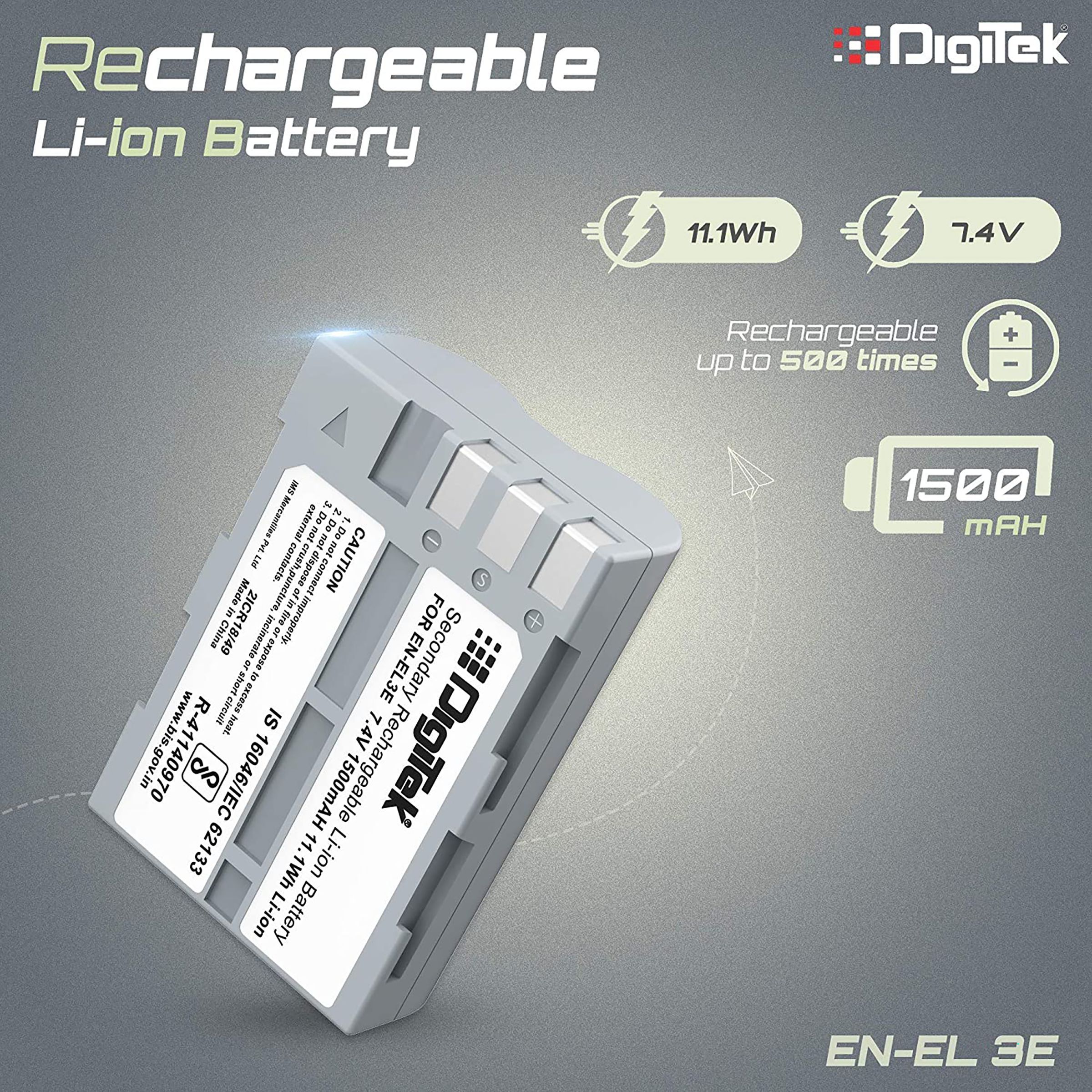 DigiTek EN-EL3E 1500 mAh Li-ion Rechargeable Battery for D700, D300, D300S, D200, D100, D90, D80, D70 and D50_3