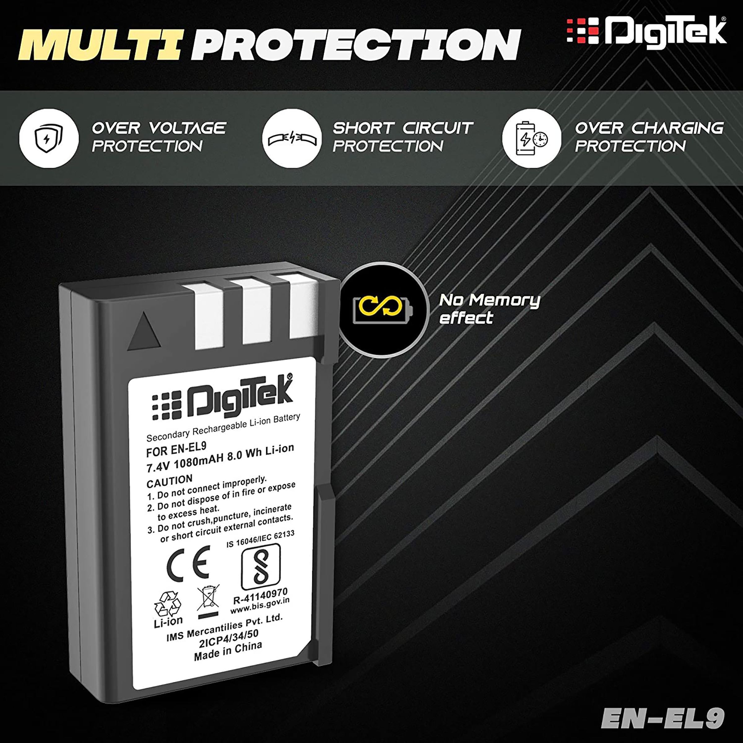 DigiTek EN-EL9 1080 mAh Li-ion Rechargeable Battery for D3000, D5000, D40, D50, D60, D6R1, D3X and D40X DigiTek EN-EL9 1080 mAh Li-ion Rechargeable Battery for D3000, D5000, D40, D50, D60, D6R1, D3X and D40X_5