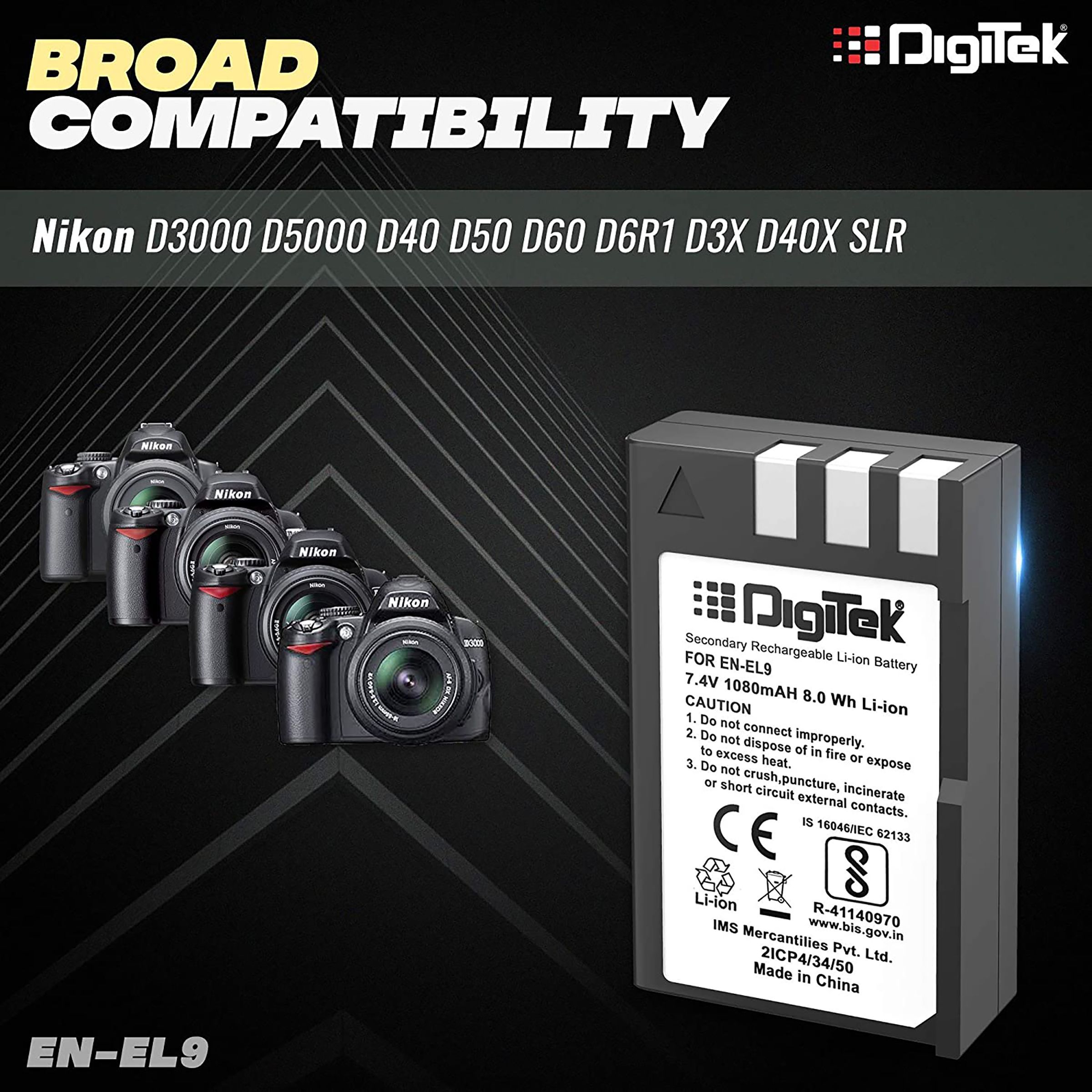 DigiTek EN-EL9 1080 mAh Li-ion Rechargeable Battery for D3000, D5000, D40, D50, D60, D6R1, D3X and D40X DigiTek EN-EL9 1080 mAh Li-ion Rechargeable Battery for D3000, D5000, D40, D50, D60, D6R1, D3X and D40X_6