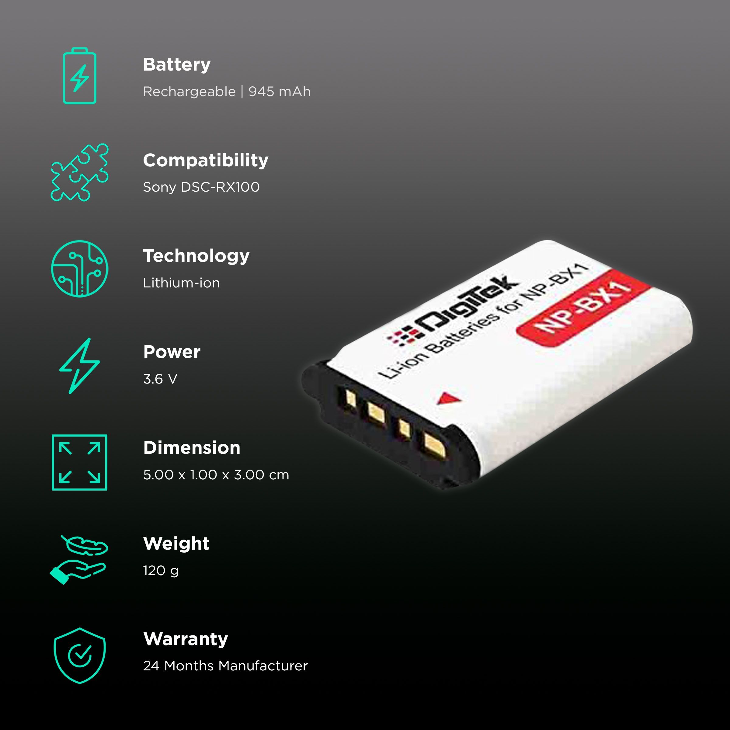 DigiTek NP-BX1 945 mAh Li-ion Rechargeable Battery for DSC-RX100_2