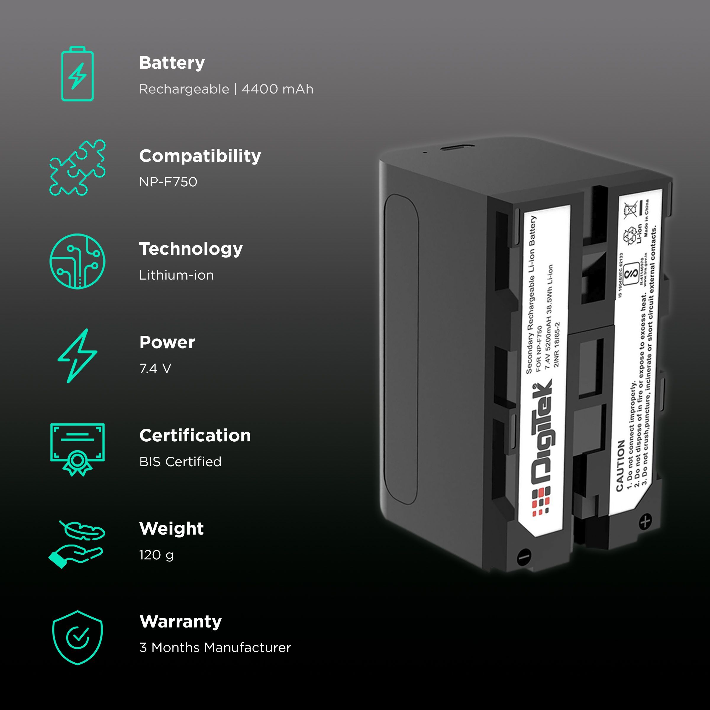 DigiTek NP-F750 4400 mAh Li-ion Rechargeable Battery_2