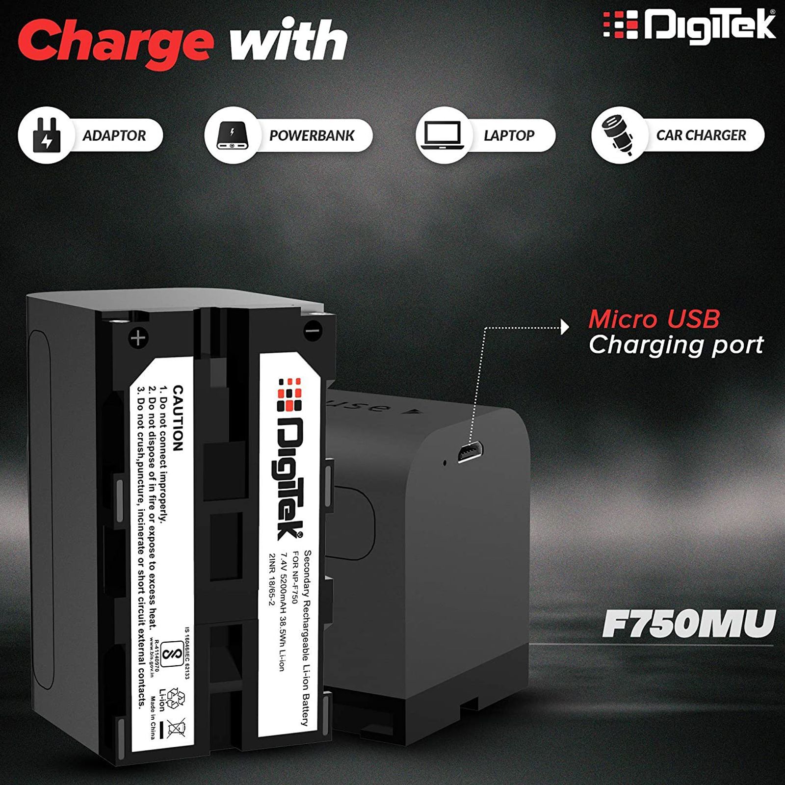 DigiTek NP-F750 MU 5200 mAh Li-ion Rechargeable Battery for CCD-TRV215, CCD-TR917, CCD-TR315, HDR-FX1000 and HDR-FX7_4