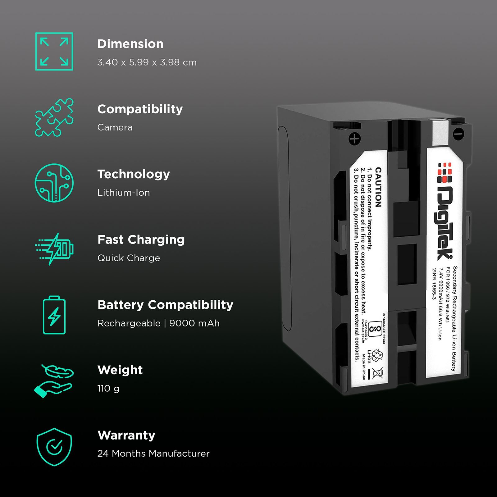 DigiTek NP-F960/970 9000 mAh Li-ion Rechargeable Battery for SONY PD150, 150P, 170P, TR1, 200, 300, 3000, 500, 5, 17, 910, 940, V119, V15, V16, V25, TRV3000_2