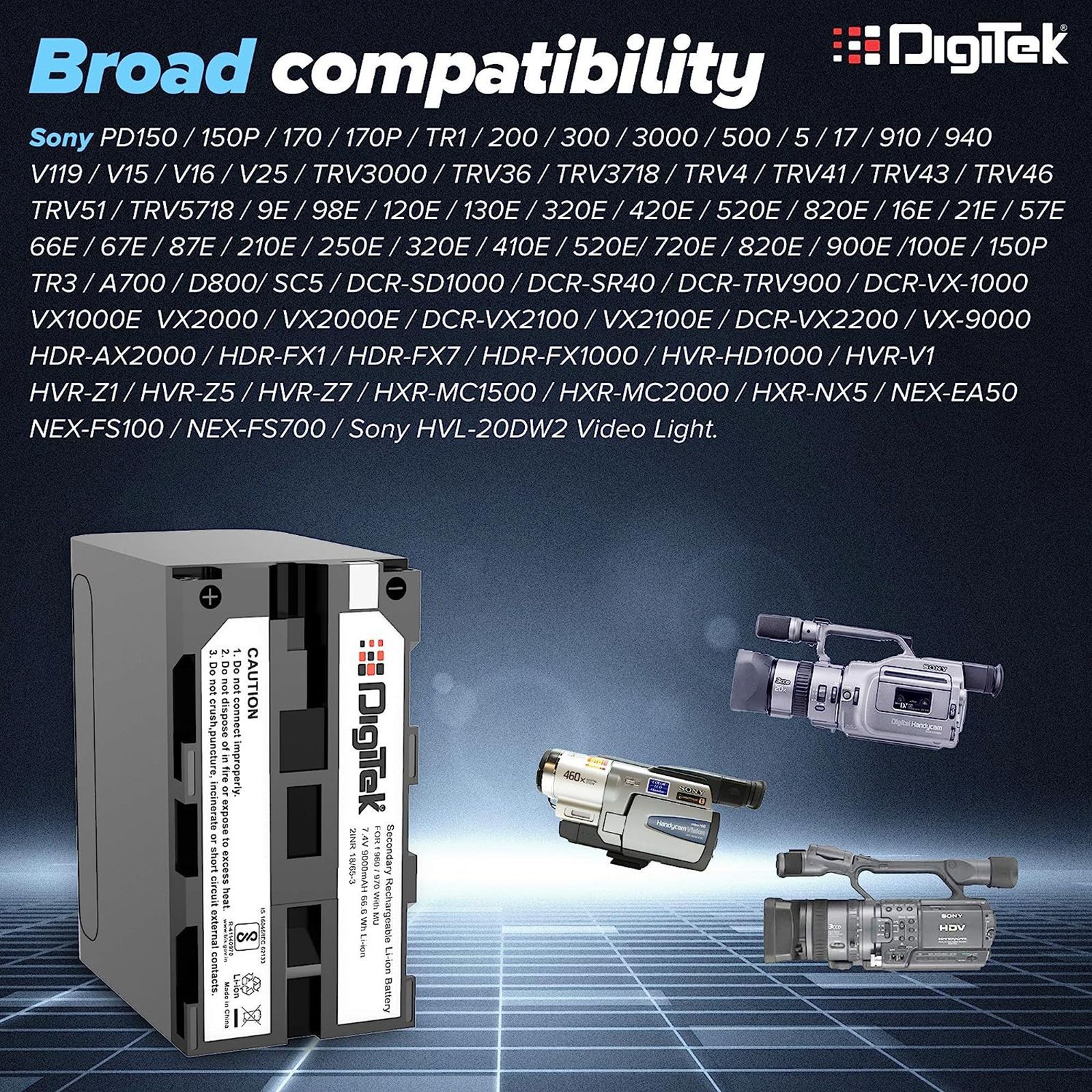 DigiTek NP-F960/970 9000 mAh Li-ion Rechargeable Battery for SONY PD150, 150P, 170P, TR1, 200, 300, 3000, 500, 5, 17, 910, 940, V119, V15, V16, V25, TRV3000_7