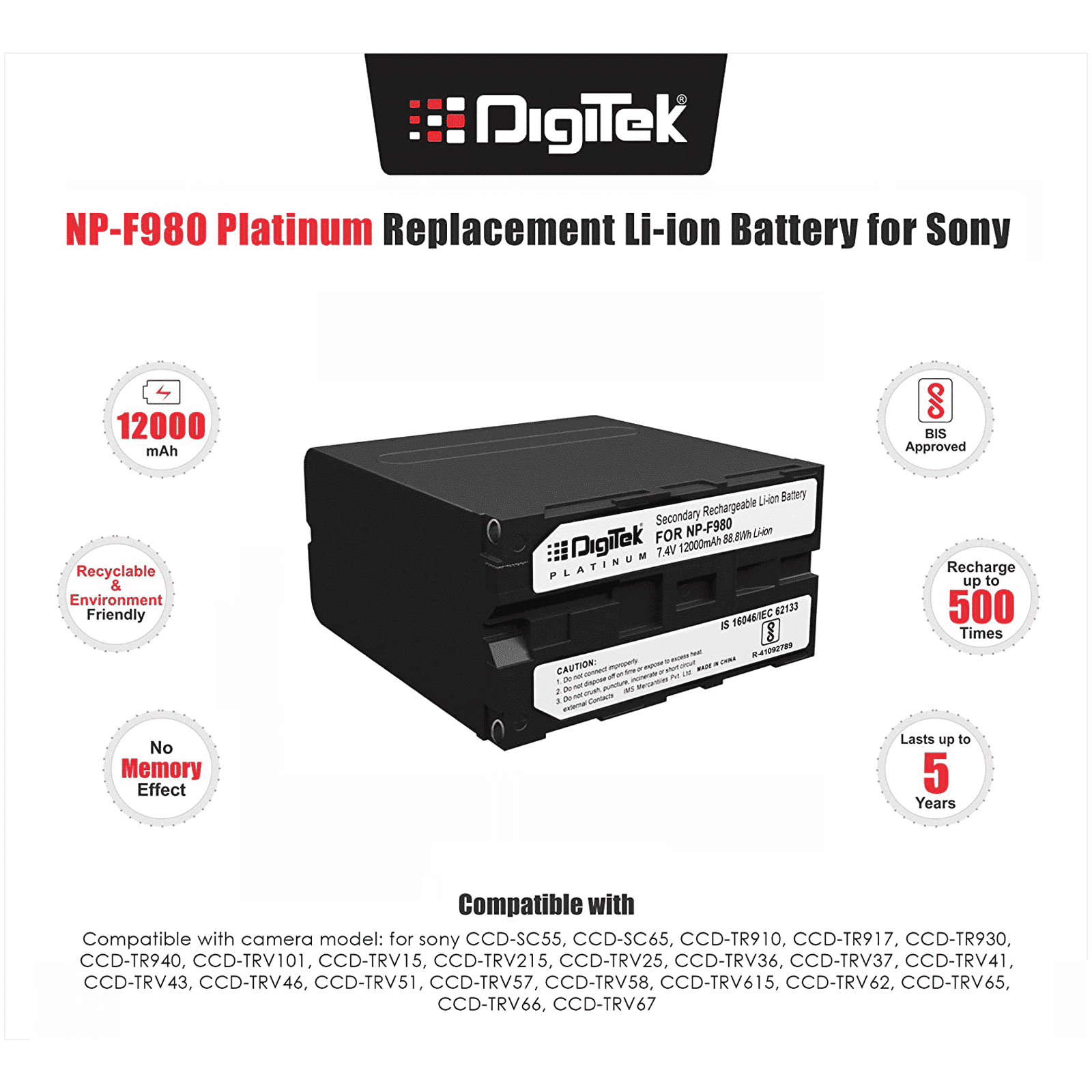 DigiTek NP-F980 Platinum 12000 mAh Li-ion Rechargeable Battery for DSR-PD150_5