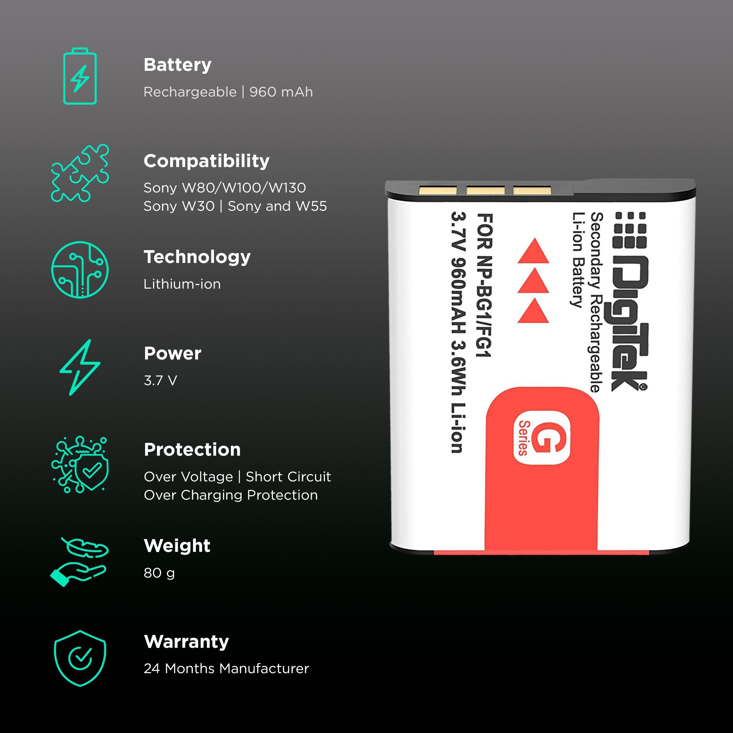 DigiTek NP-FG1 960 mAh Li-ion Rechargeable Battery for W80, W100, W130, W70, W30 and W55_2