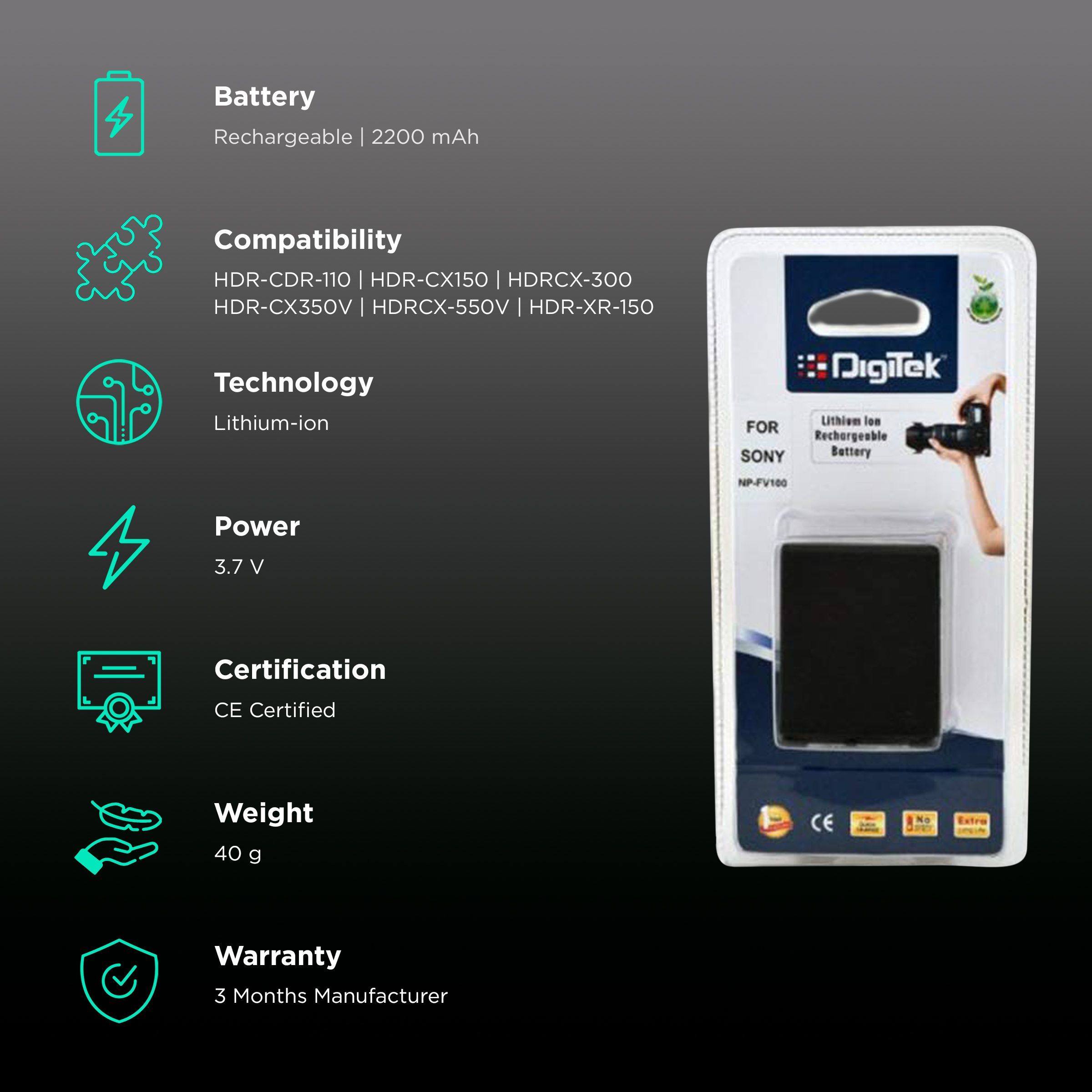 DigiTek NP-FV100 2200 mAh Li-ion Rechargeable Battery_2