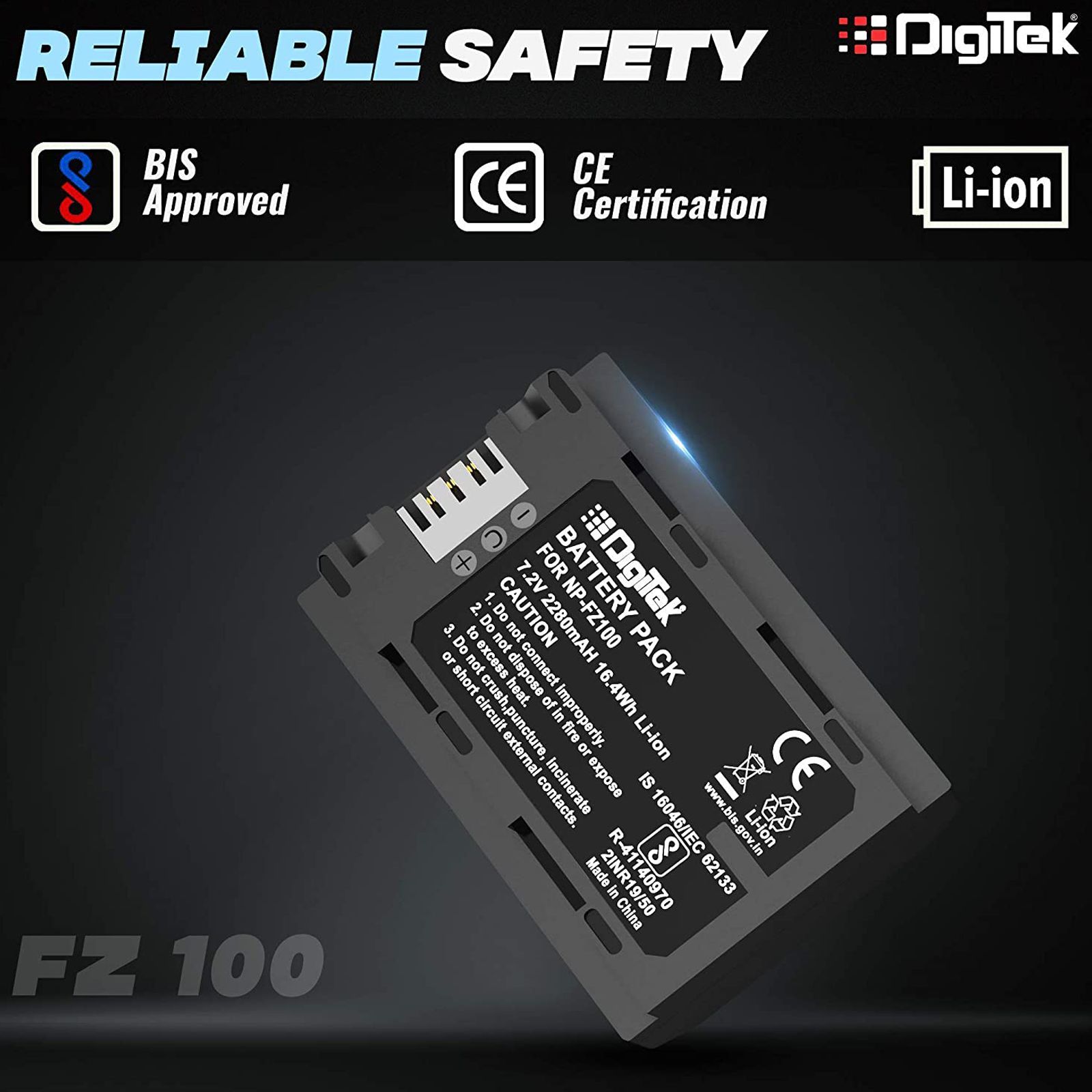 DigiTek NP-FZ100 2280 mAh Li-ion Rechargeable Battery for Alpha a9 II, a9, a7R IV and a7R III_4