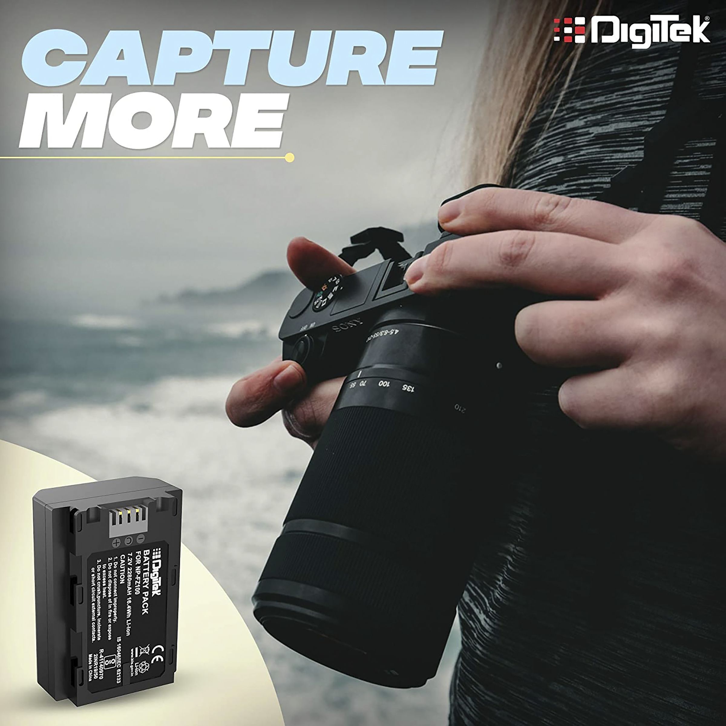 DigiTek NP-FZ100 2280 mAh Li-ion Rechargeable Battery for Alpha a9 II, a9, a7R IV and a7R III_7
