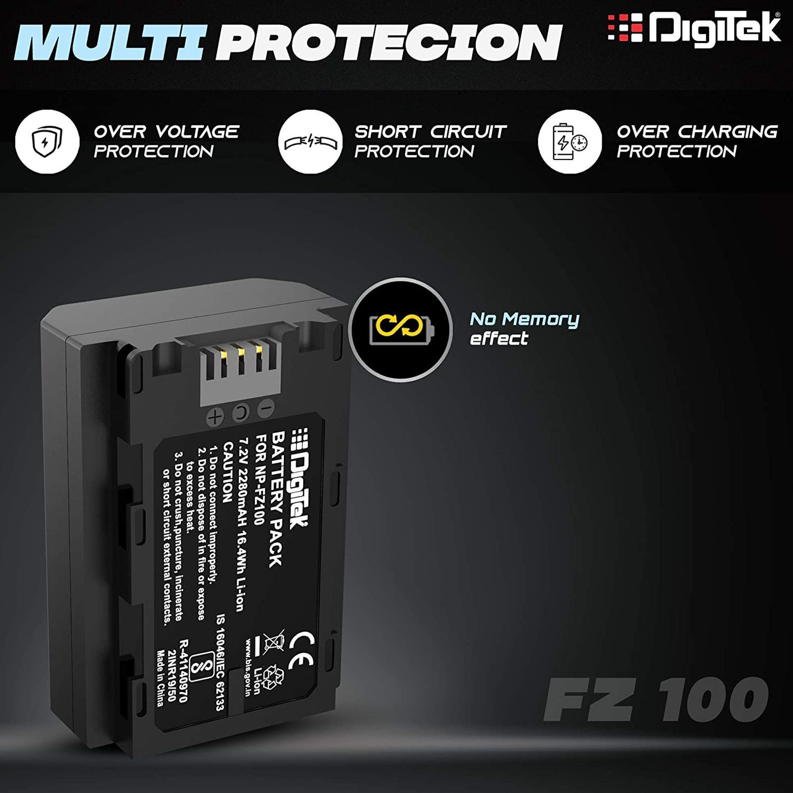 DigiTek FZ100 Platinum 2280 mAh Li-ion Rechargeable Battery for Alpha a9 II, a9, a7R IV and a7R III_3