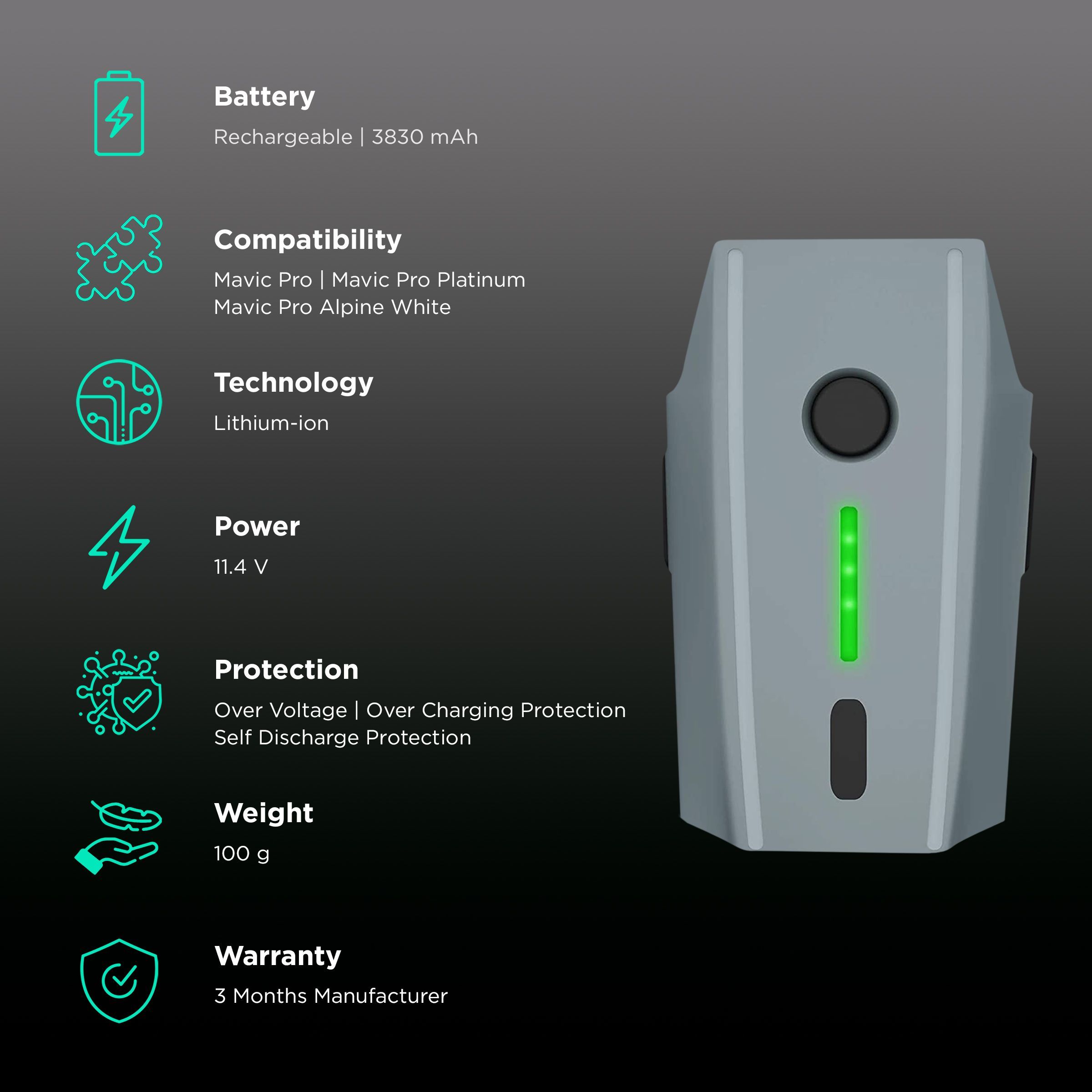DigiTek Mavic Pro Platinum 3830 mAh Li-ion Rechargeable Battery_2
