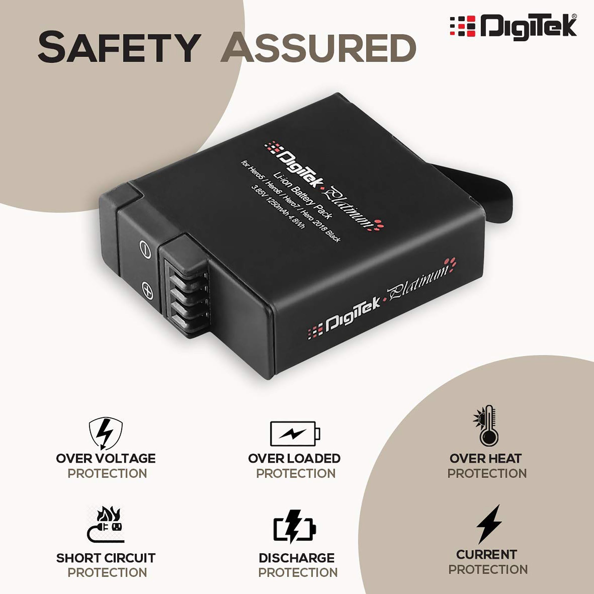 DigiTek DBG-567 1250 mAh Li-ion Rechargeable Battery for Hero5, 6, 7 and 2018_3
