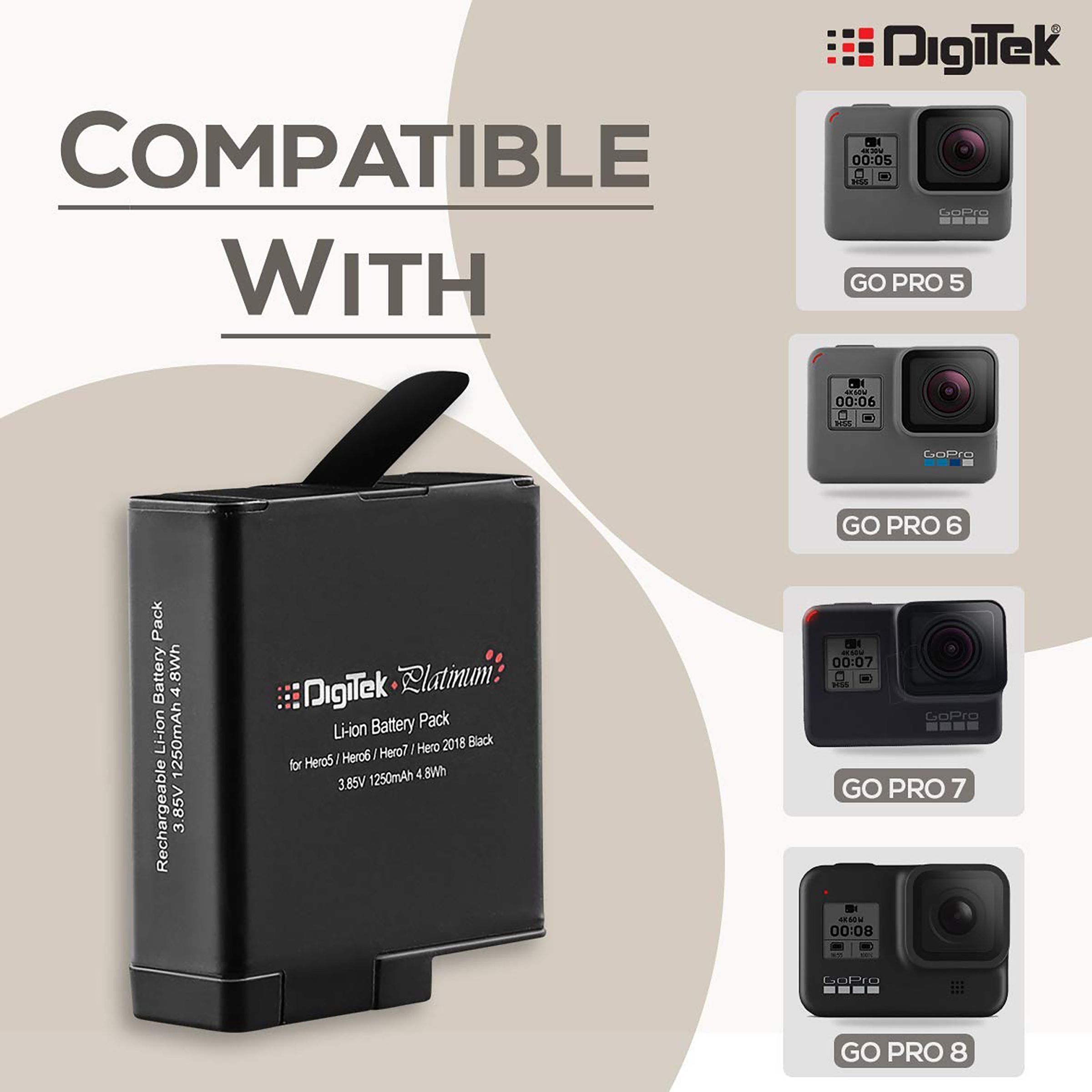 DigiTek DBG-567 1250 mAh Li-ion Rechargeable Battery for Hero5, 6, 7 and 2018_4