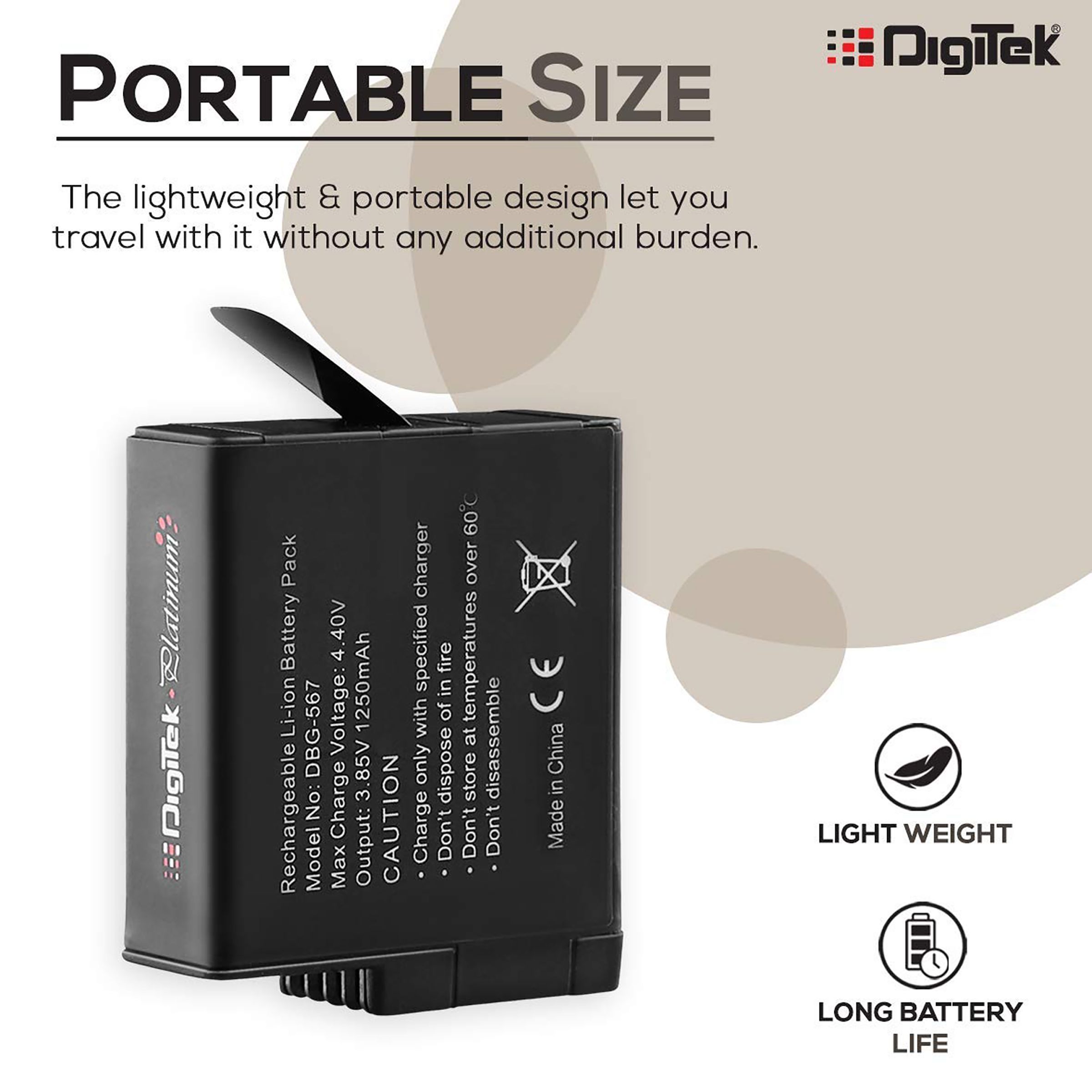 DigiTek DBG-567 1250 mAh Li-ion Rechargeable Battery for Hero5, 6, 7 and 2018_6