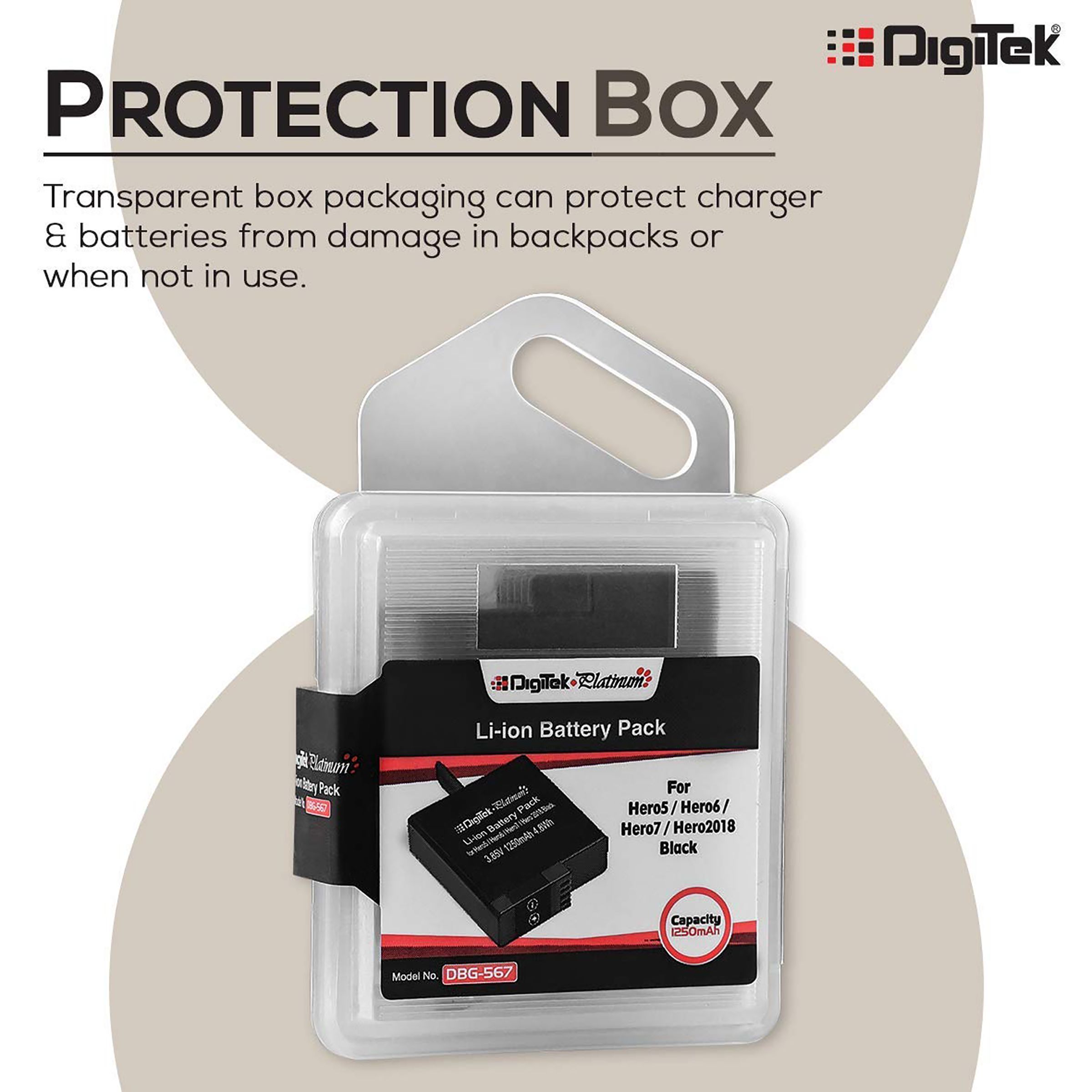 DigiTek DBG-567 1250 mAh Li-ion Rechargeable Battery for Hero5, 6, 7 and 2018_7