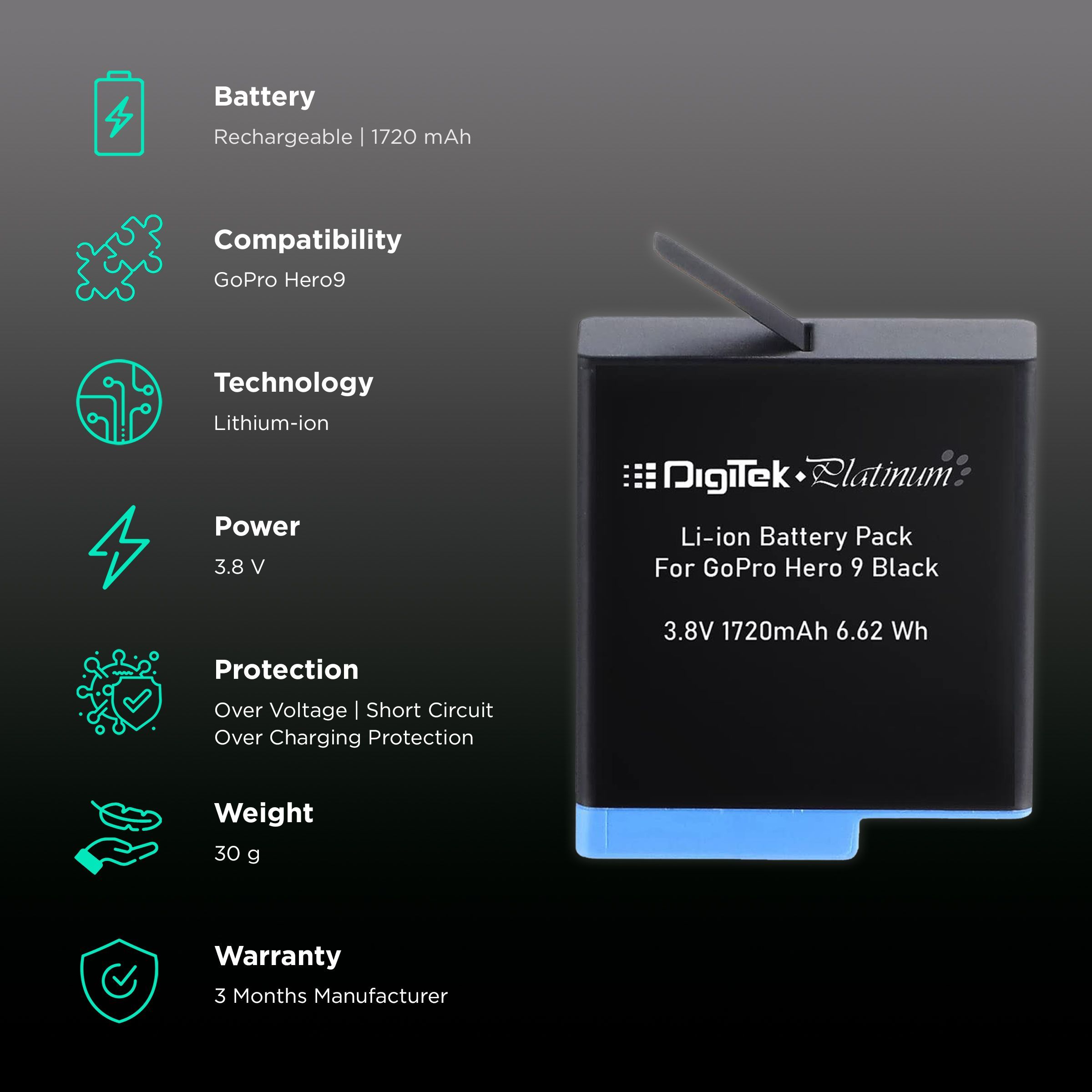 DigiTek DBG-9 1720 mAh Li-ion Rechargeable Battery for Hero9_2