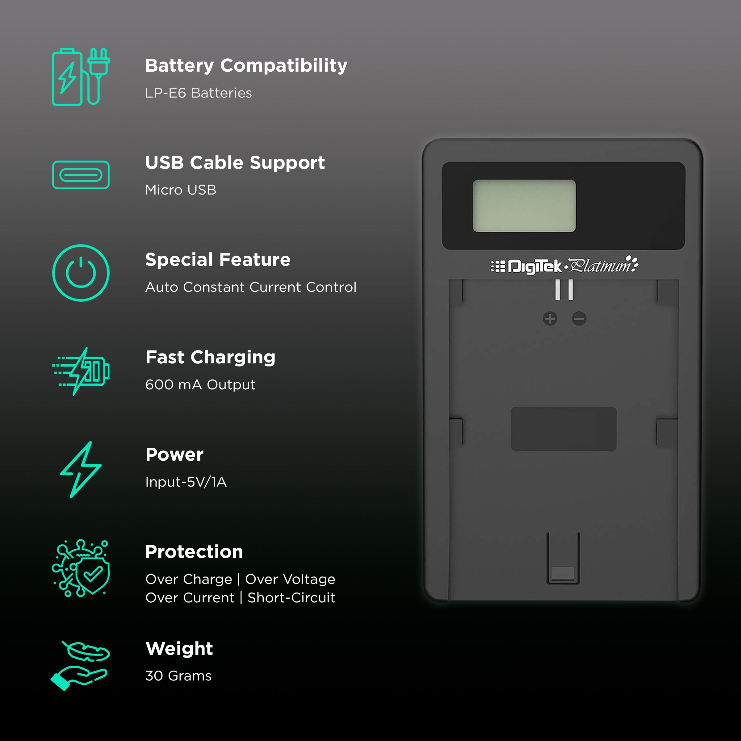 DigiTek Platinum DPUC 012S (LCD MU) Quick Camera Battery Charger for FW50 (Over Voltage Protection)_2